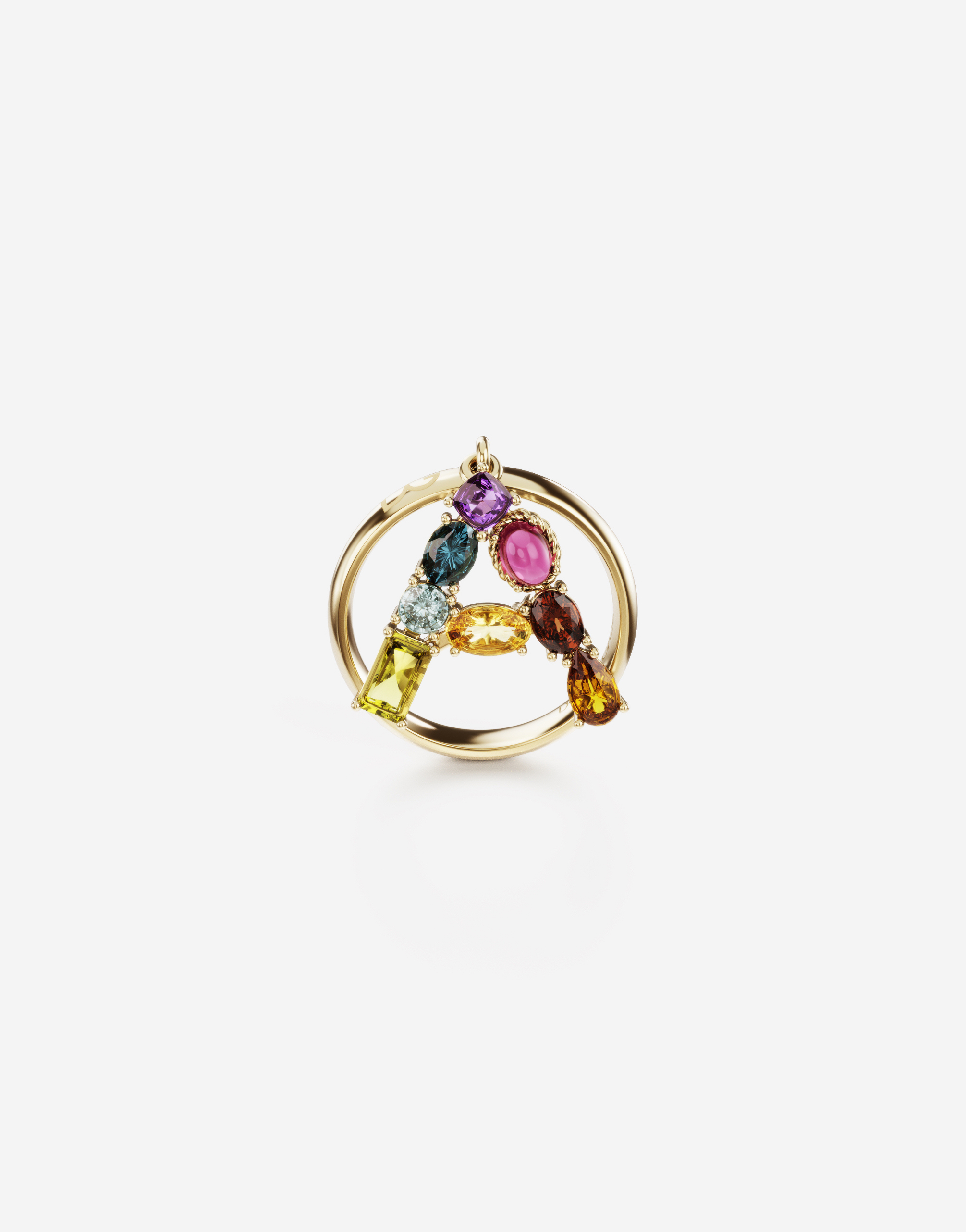 Rainbow alphabet A ring in yellow gold with multicolor fine gems in Gold