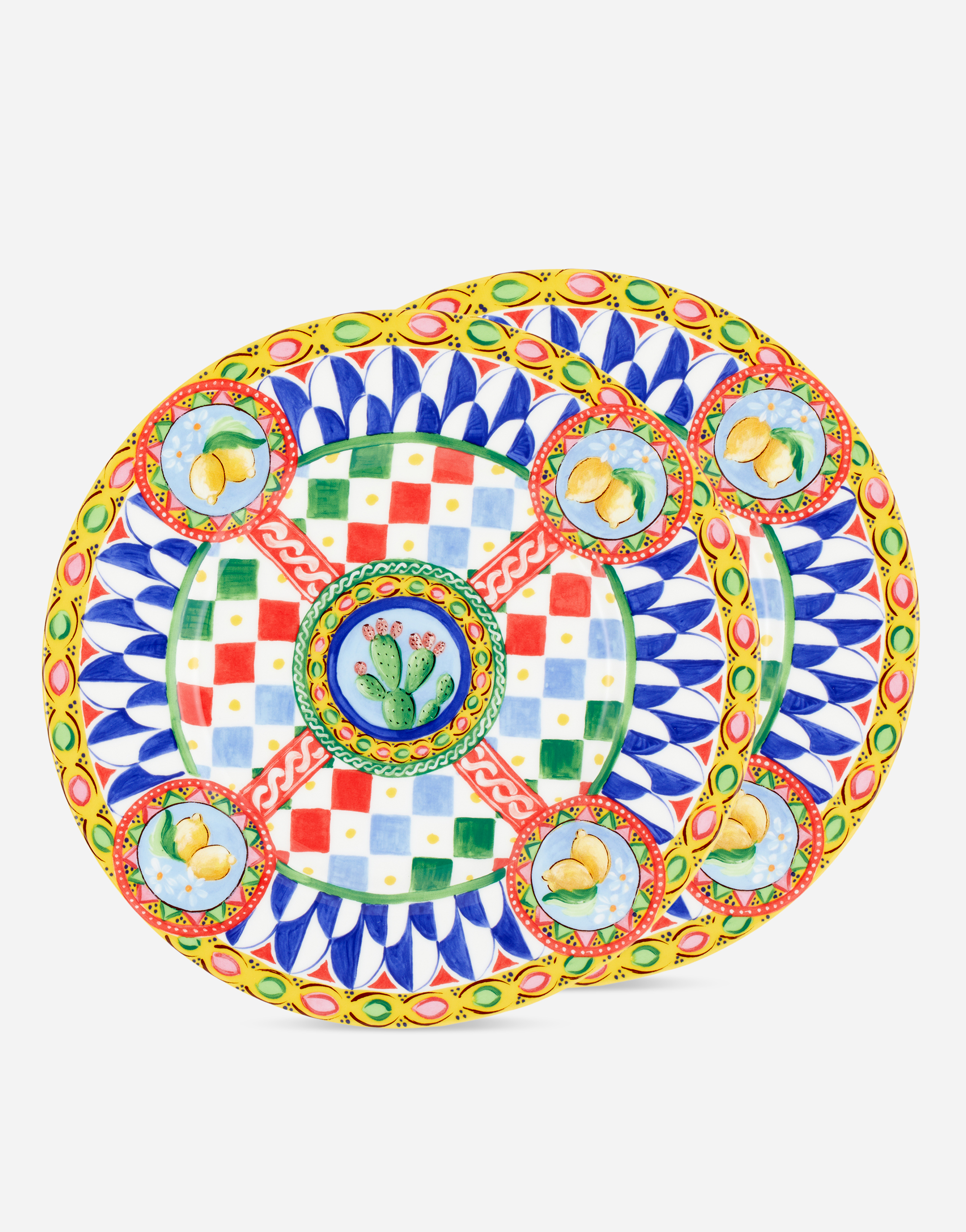 Set 2 Dinner Plates in Fine Porcelain in Multicolor
