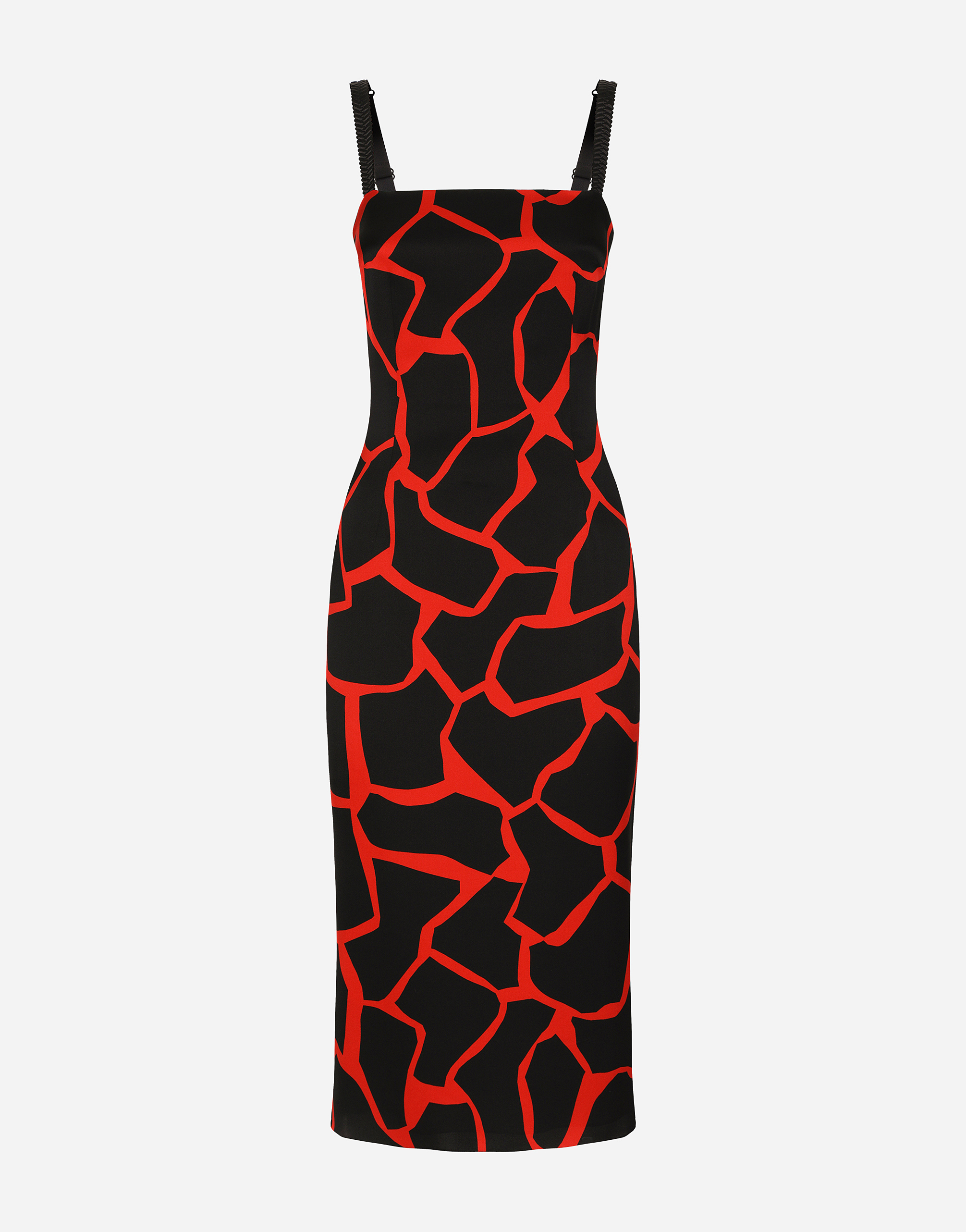 Dolce & Gabbana Giraffe-print Charmeuse Calf-length Dress In Black