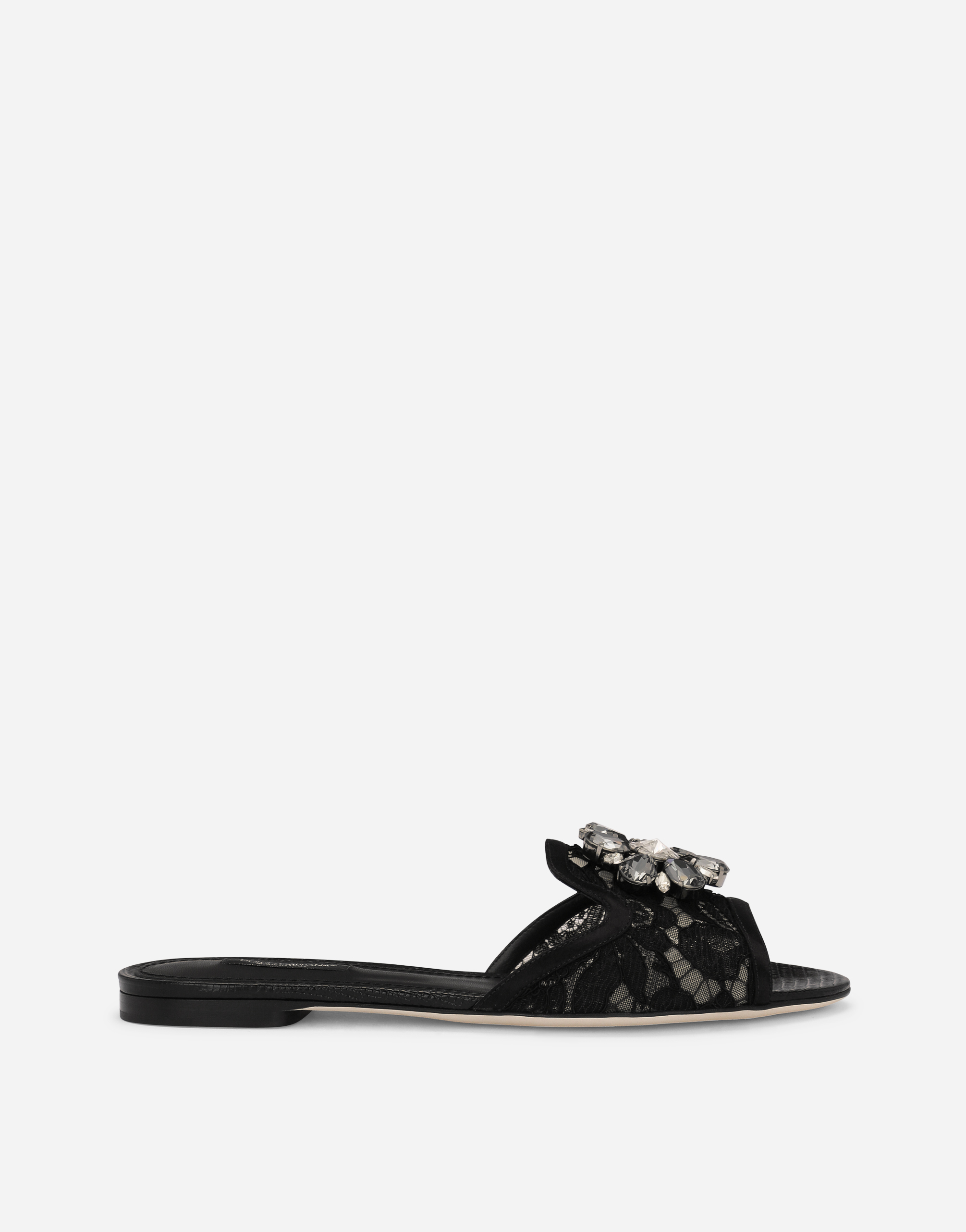 Lace rainbow slides with brooch detailing in Black