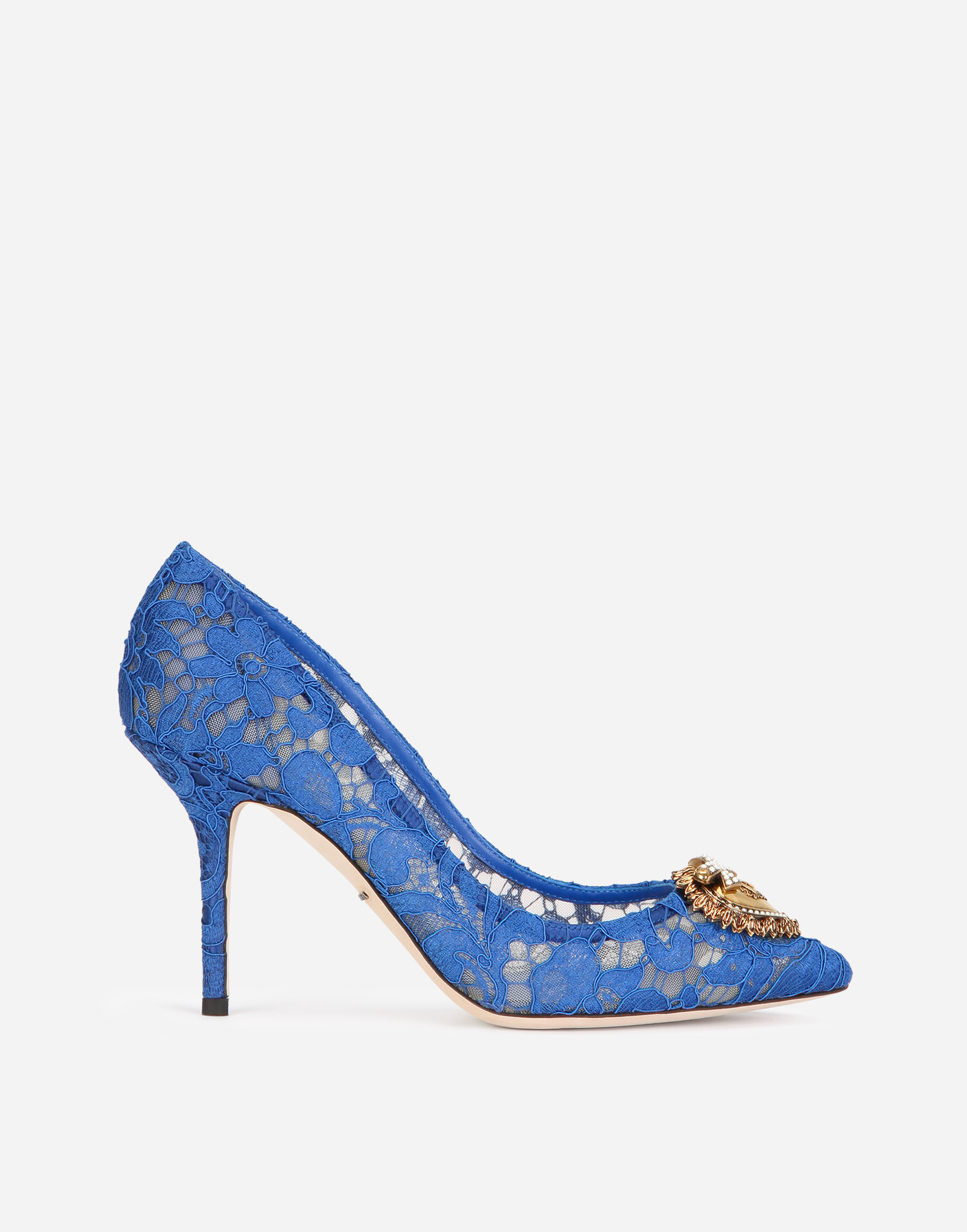 Taormina lace pumps with Devotion heart in Blue