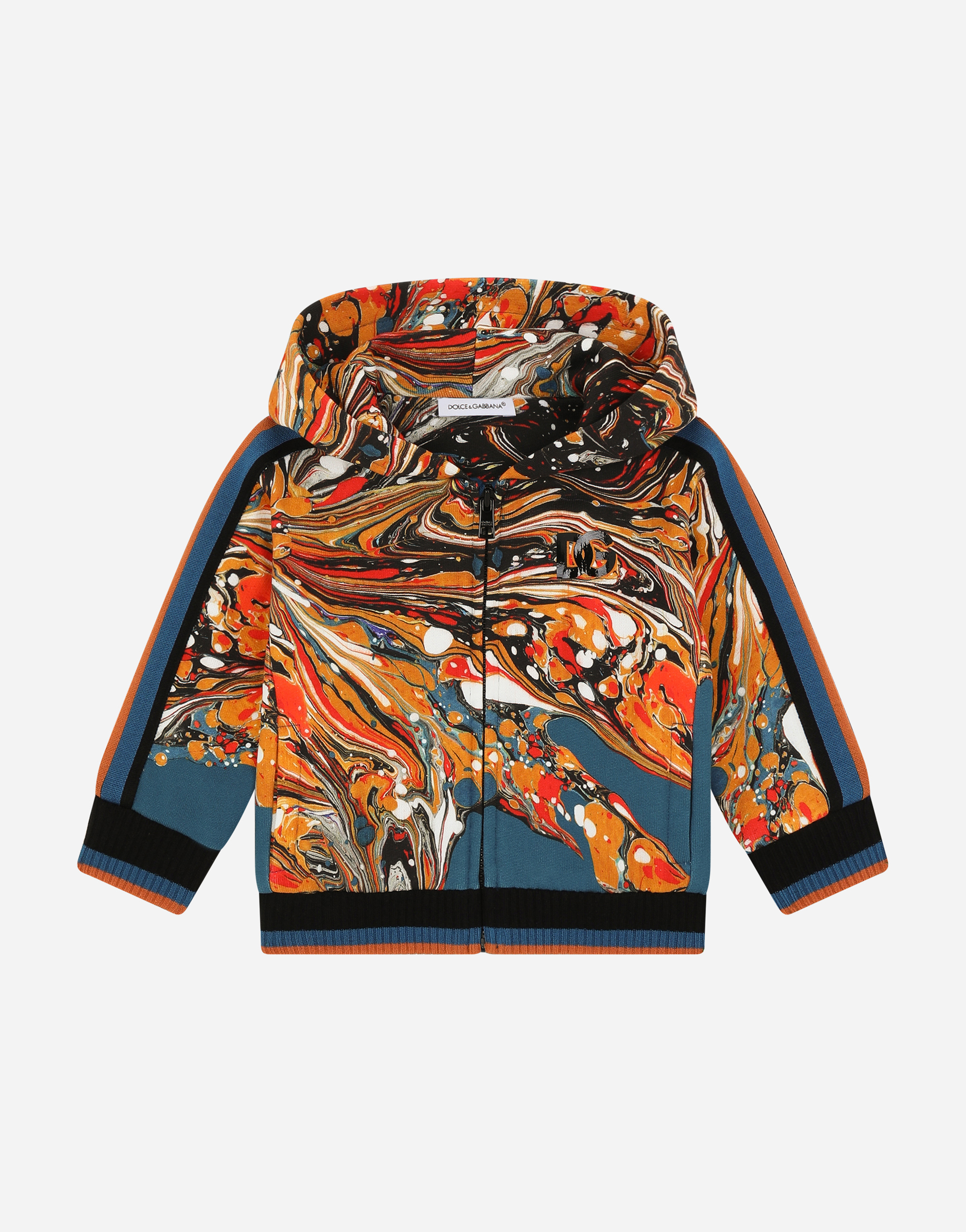 Jersey hoodie with marbled print in Multicolor