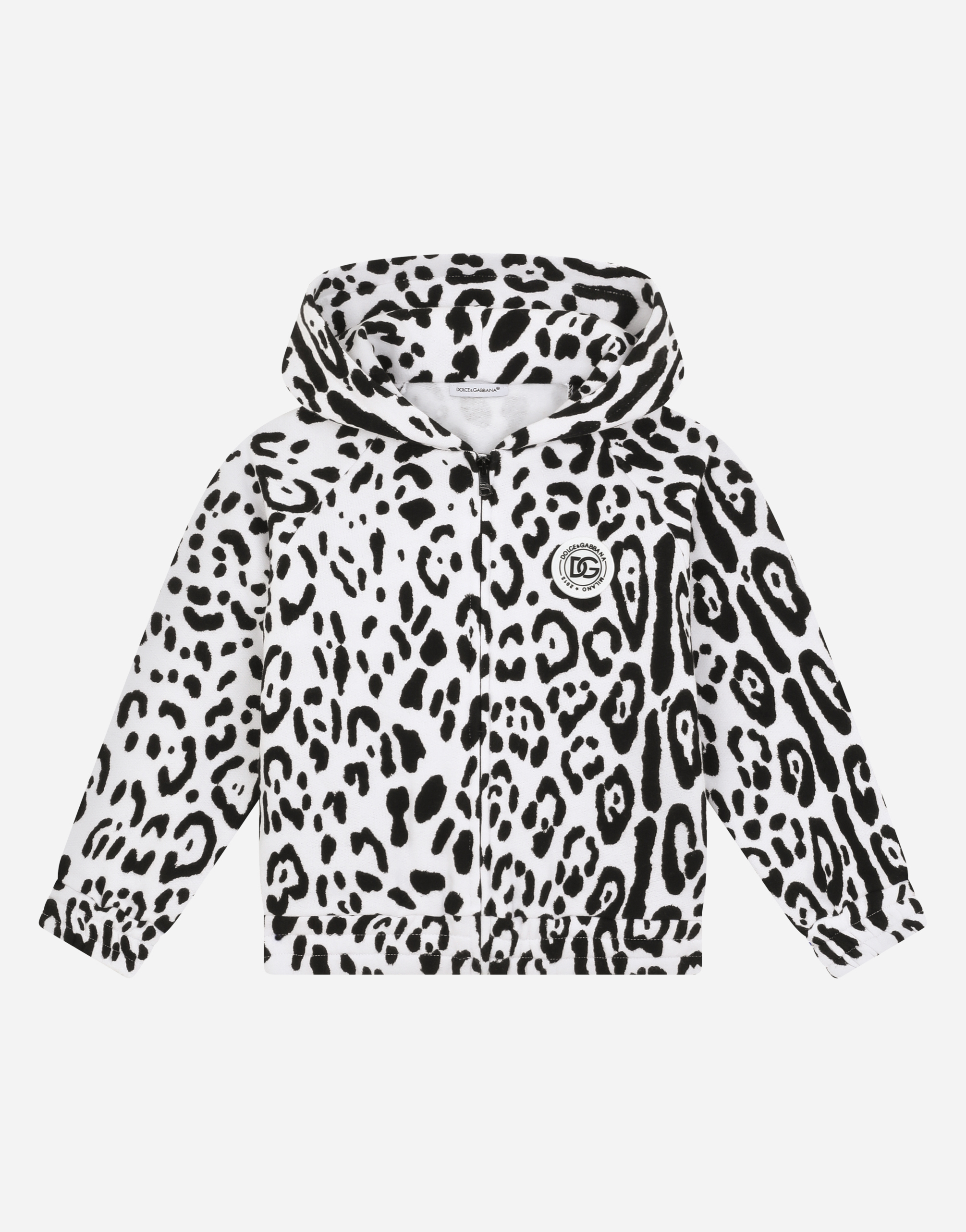 Jersey hoodie with snow-leopard print in Multicolor