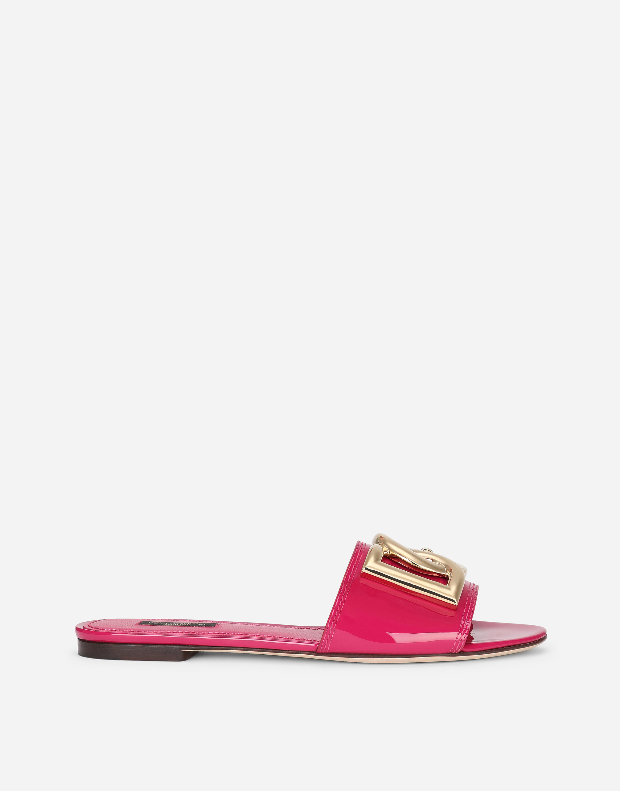 Patent leather slides with DG logo in Fuchsia