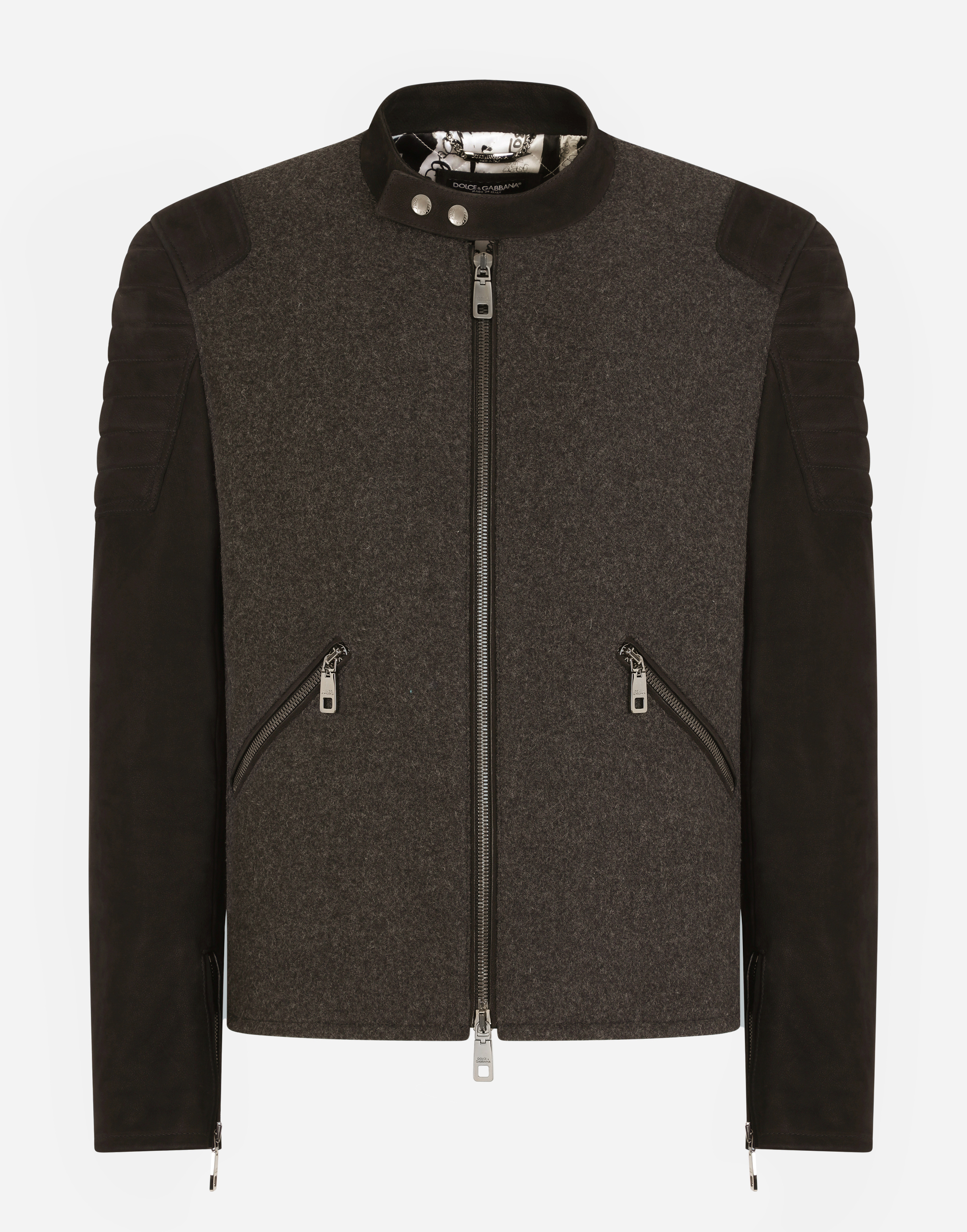 Wool jacket with leather sleeves and details in Multicolor