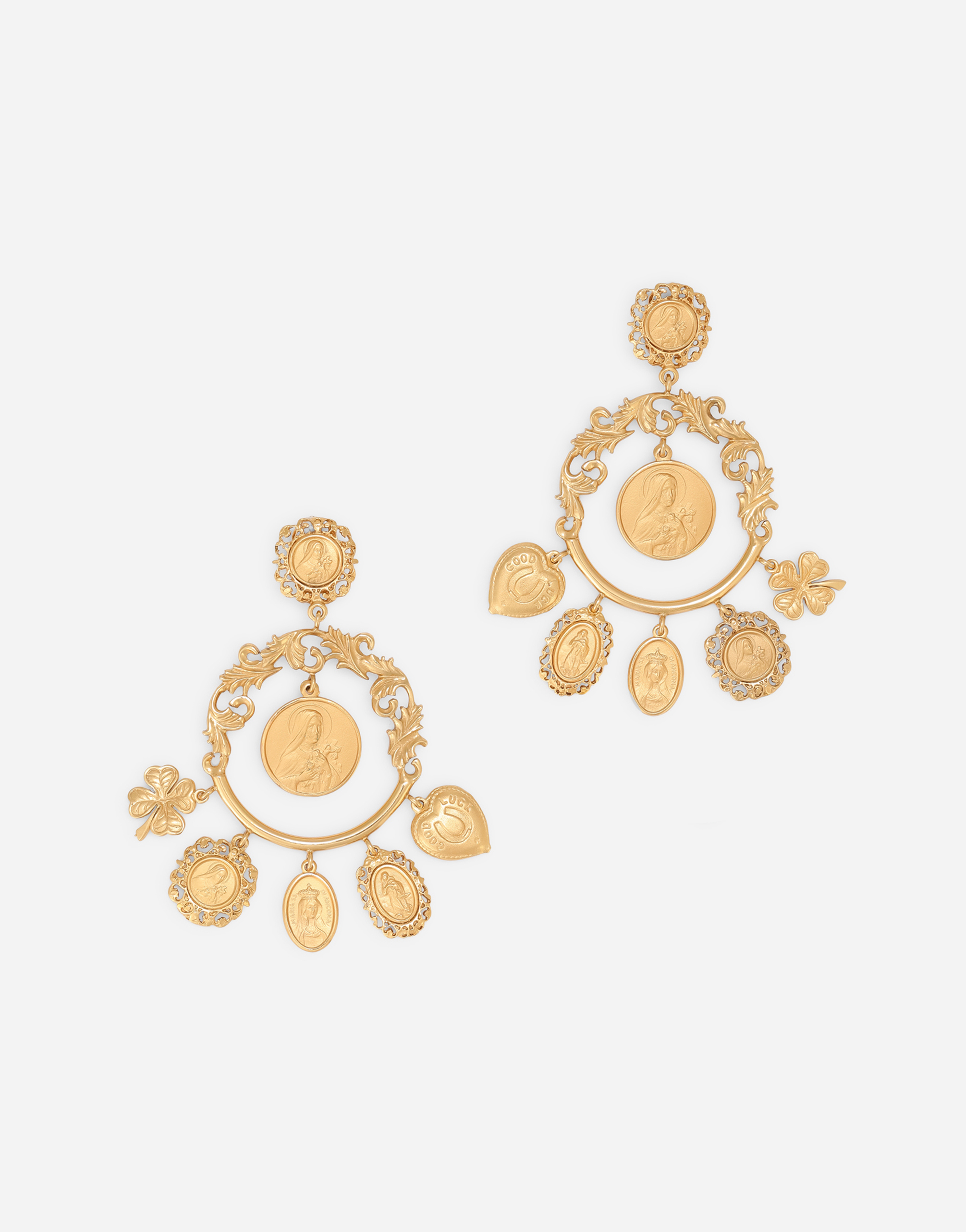 Drop hoop earrings with decorative details in Gold