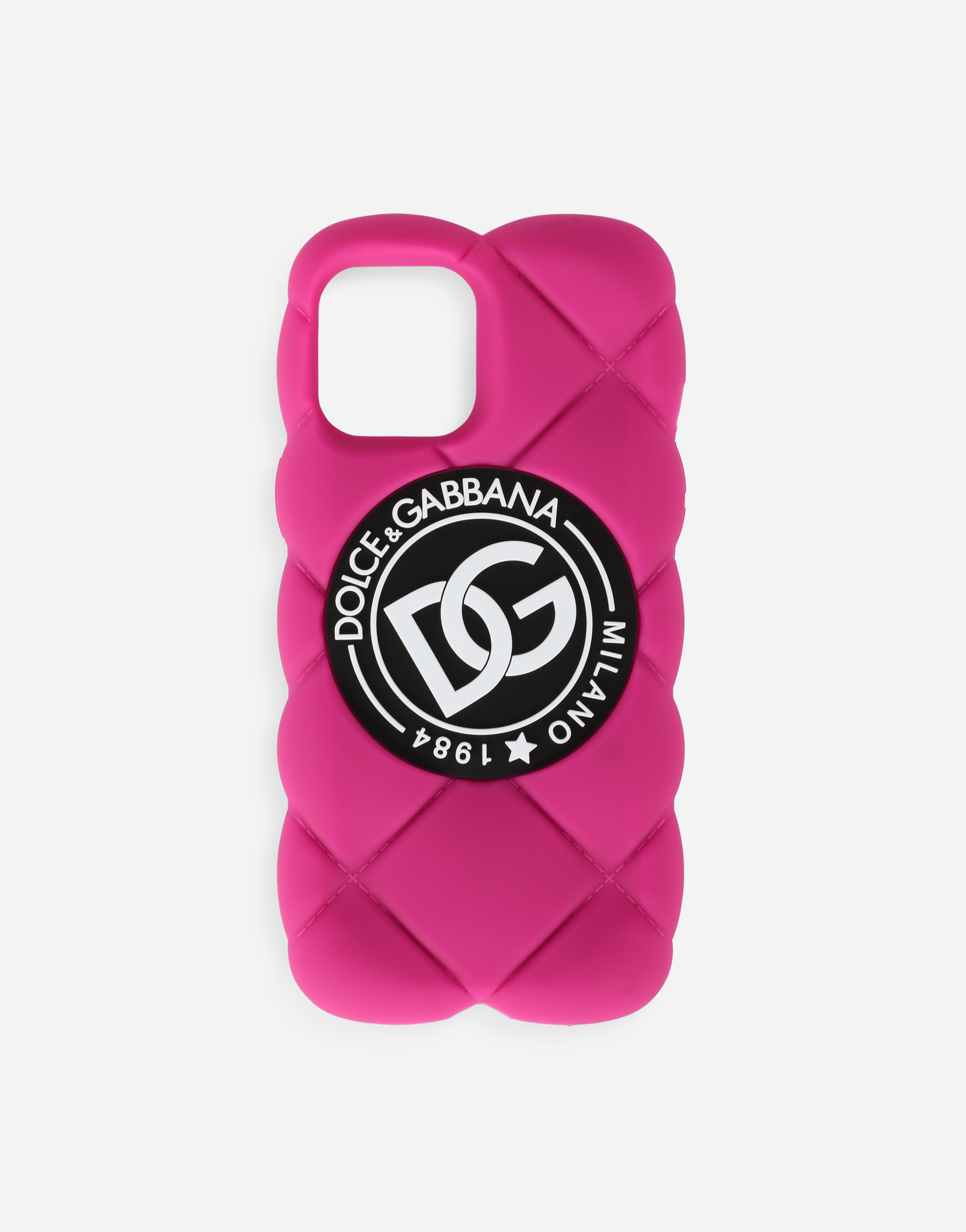 Quilted-effect rubber iPhone 12 Pro Max cover with DG logo in Fuchsia