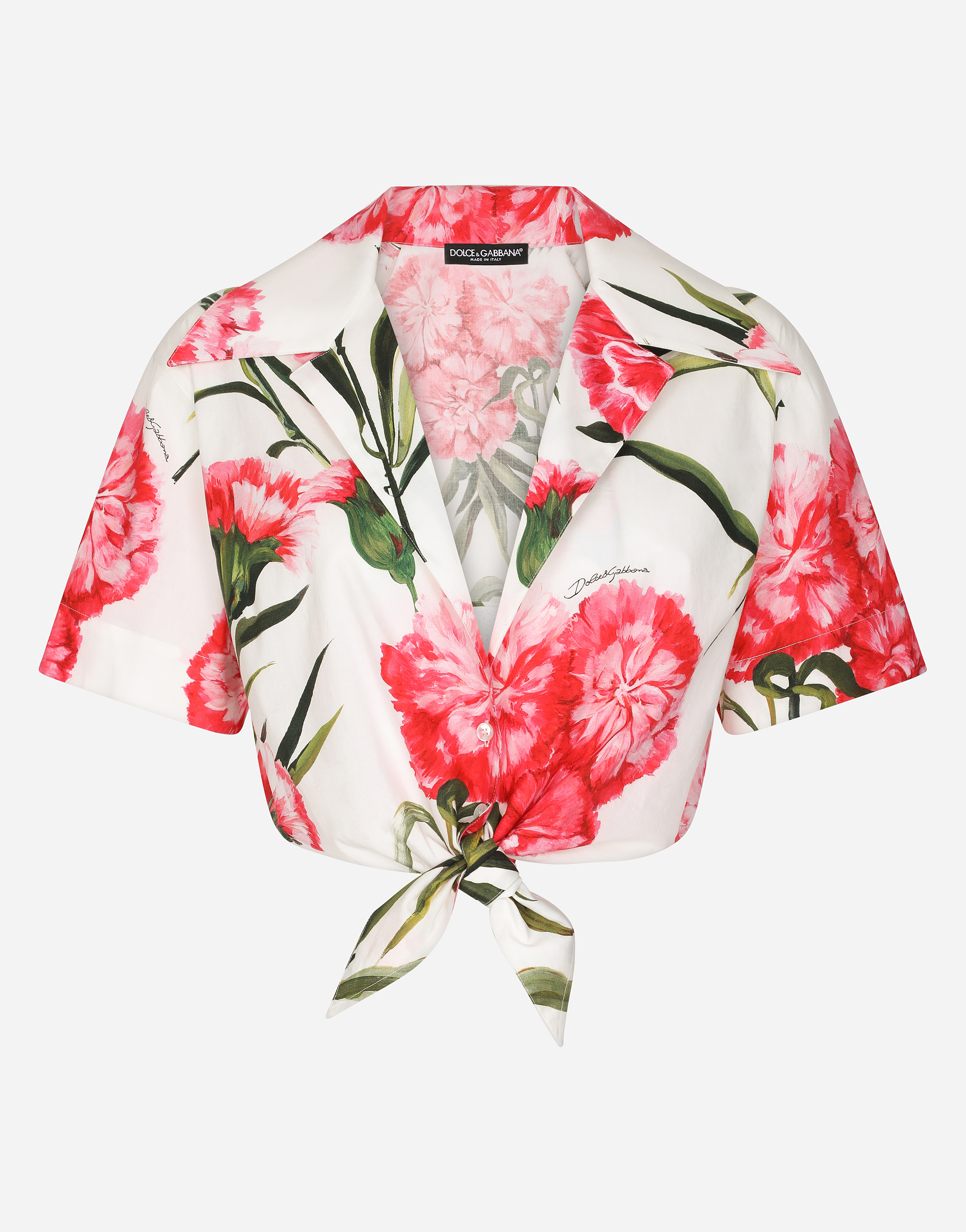 Carnation-print poplin shirt with knot detail in Multicolor
