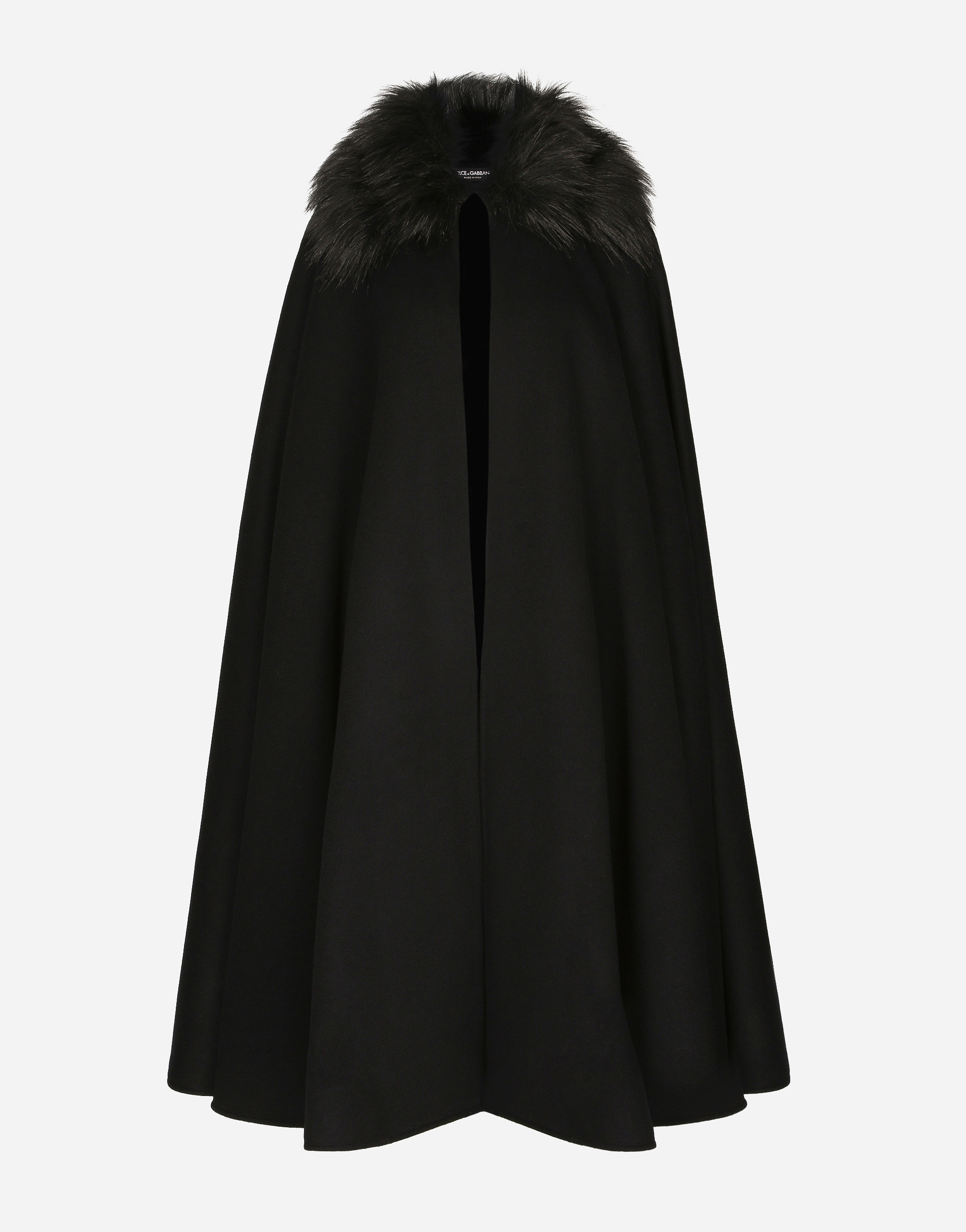Dolce & Gabbana Faux-fur Collar Cape In Black