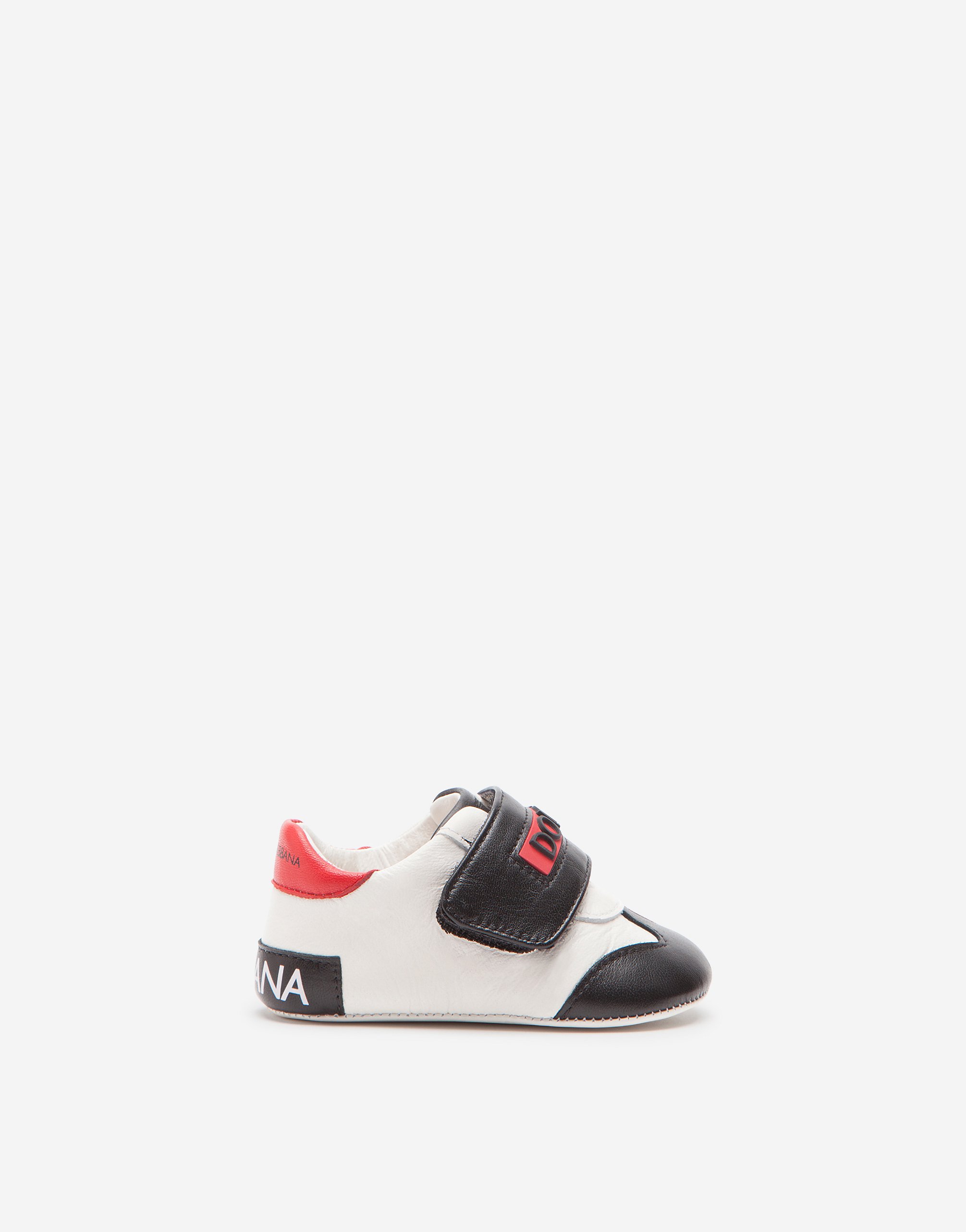 Two-tone lambskin sneakers with logo and hook-and-loop fastener in White/Red