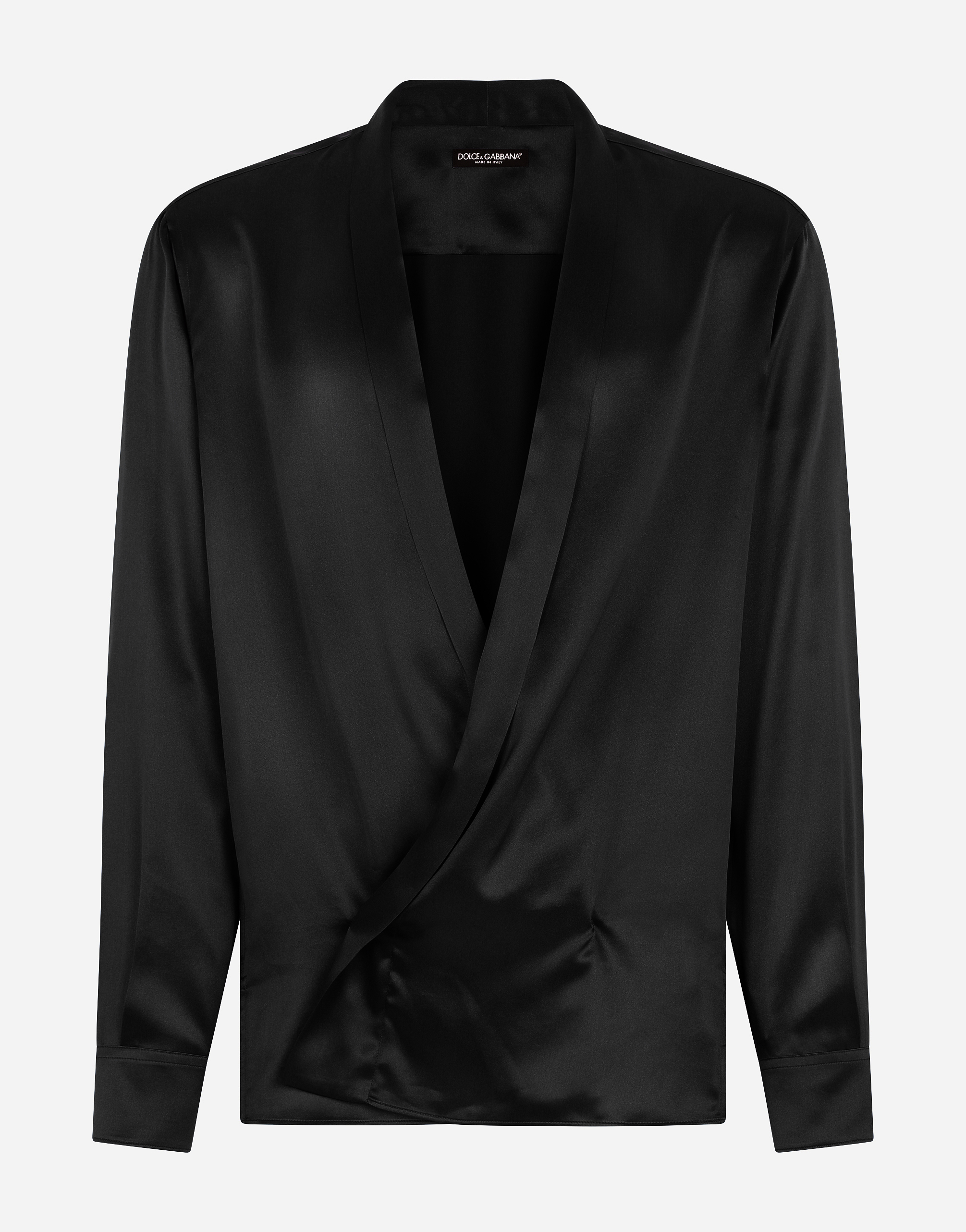 Oversize silk satin shirt in Black