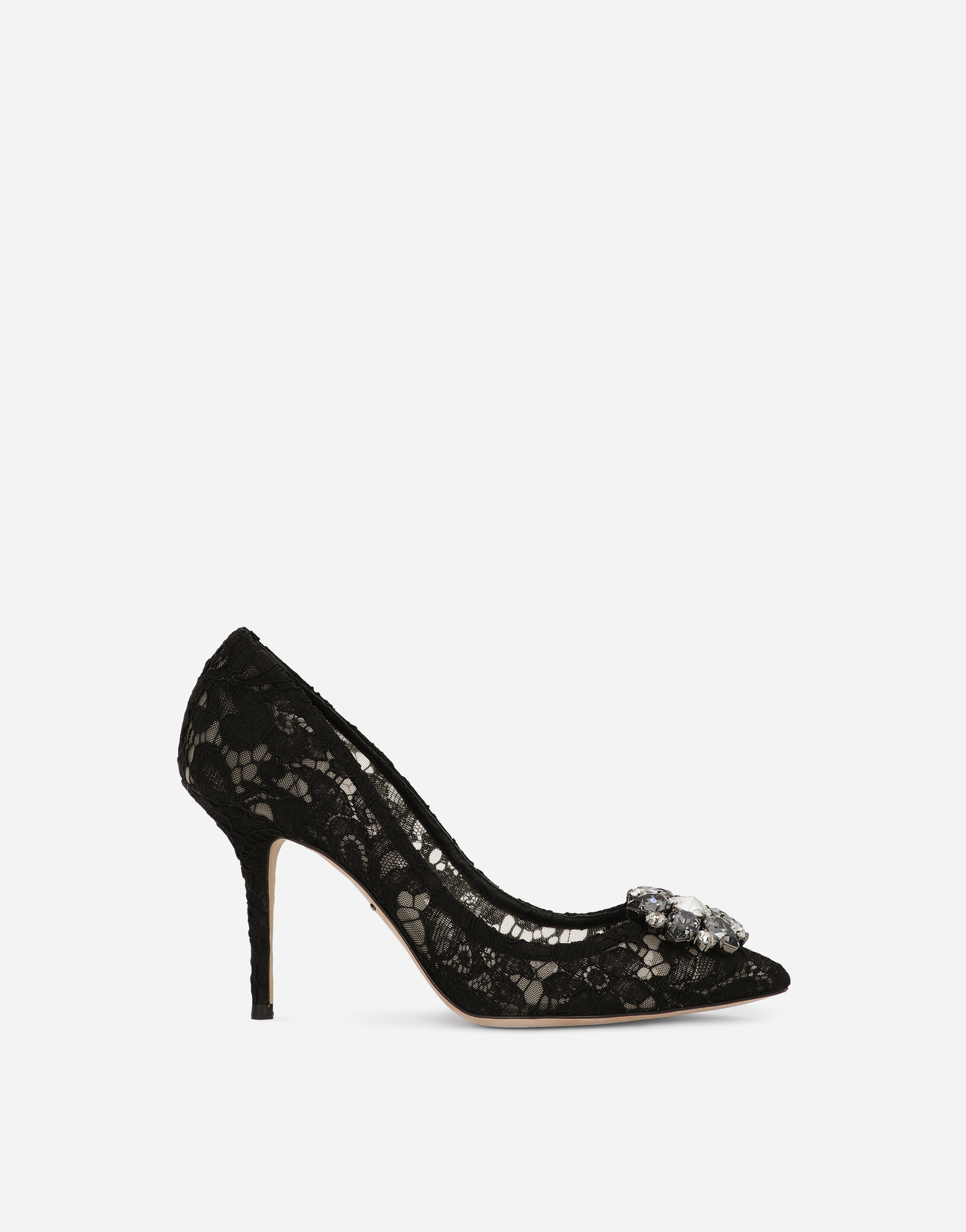 Lace rainbow pumps with brooch detailing in Black