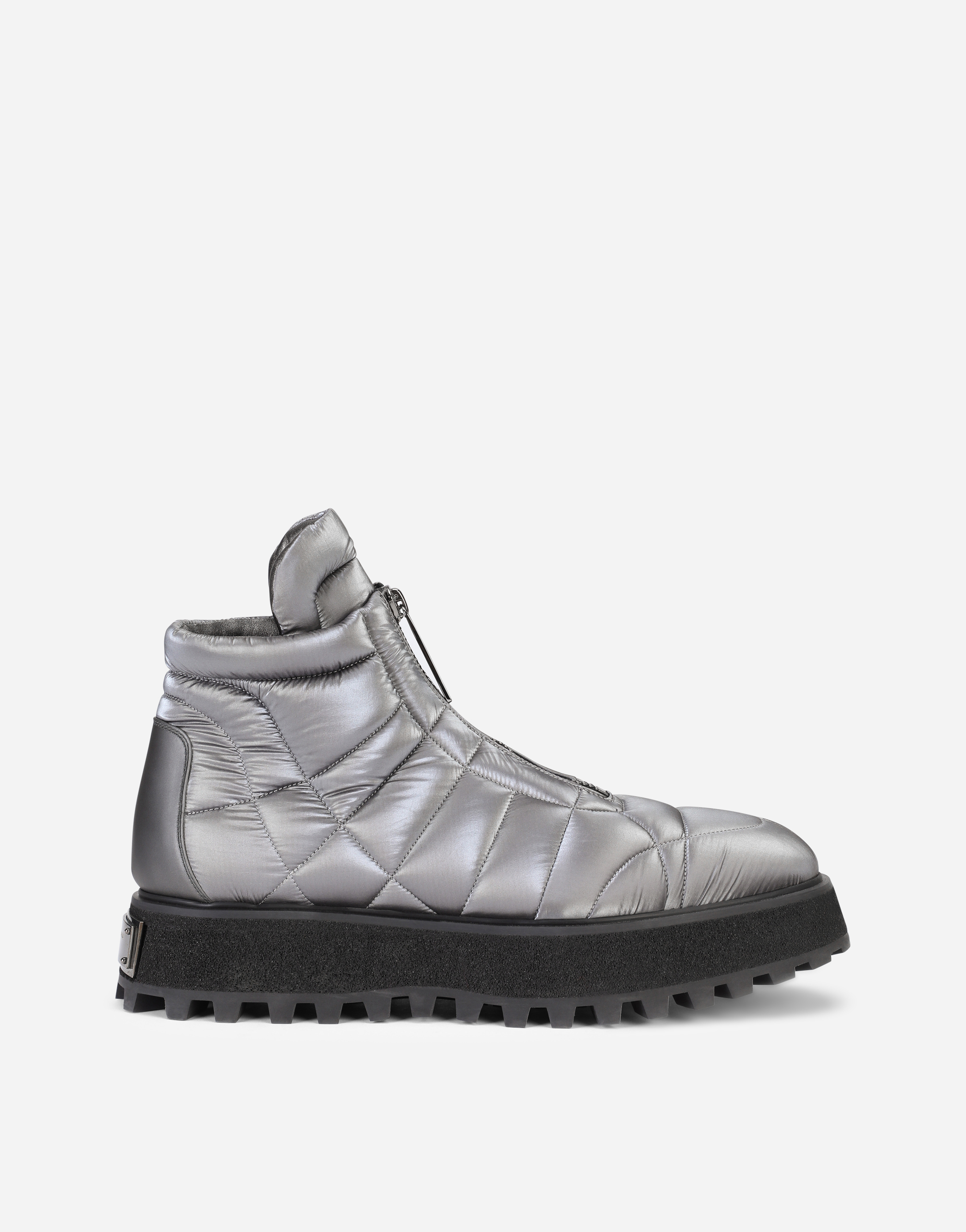 Metallic nylon ankle boots with branded plate in Grey