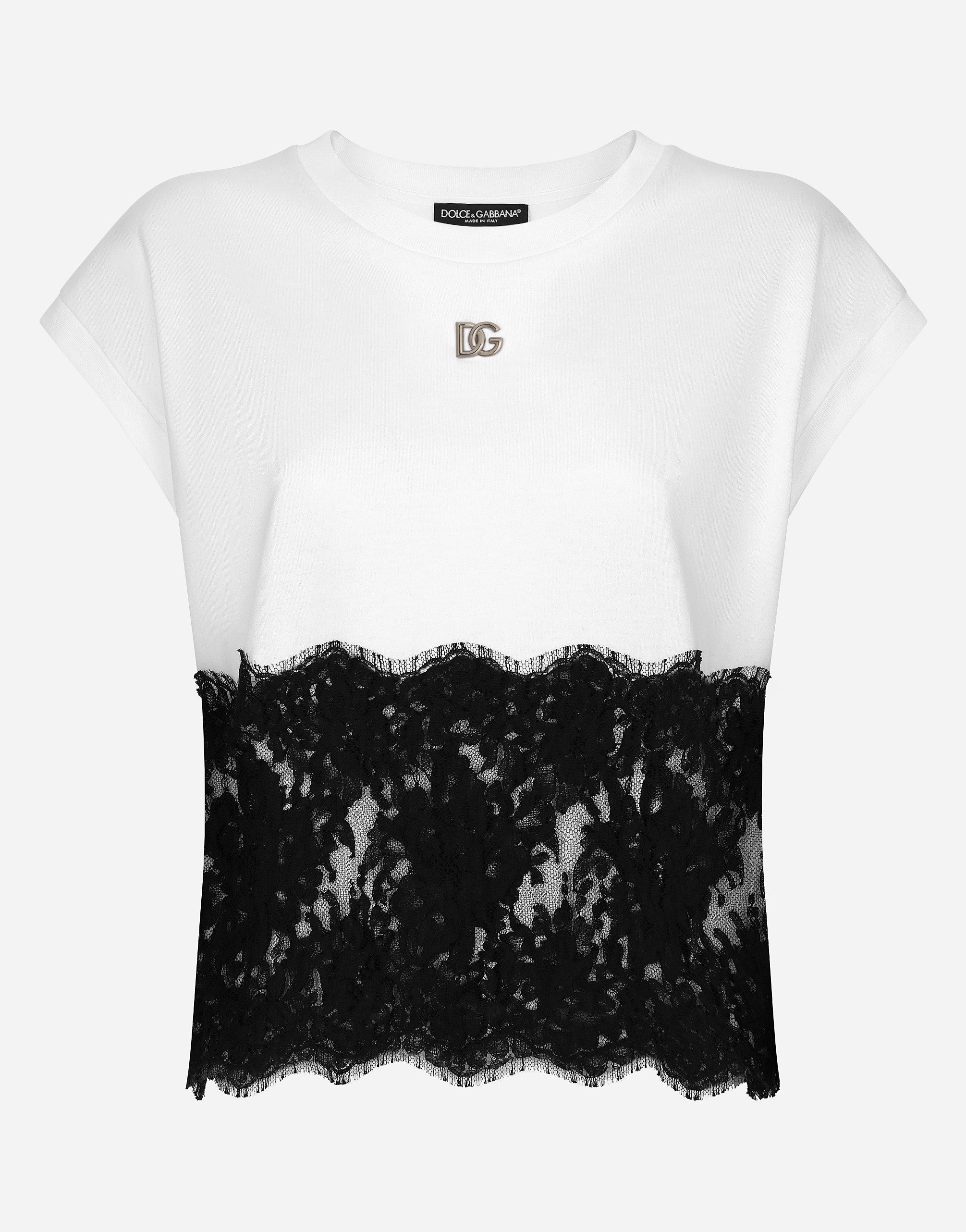 Jersey T-shirt with DG logo and lace details in White