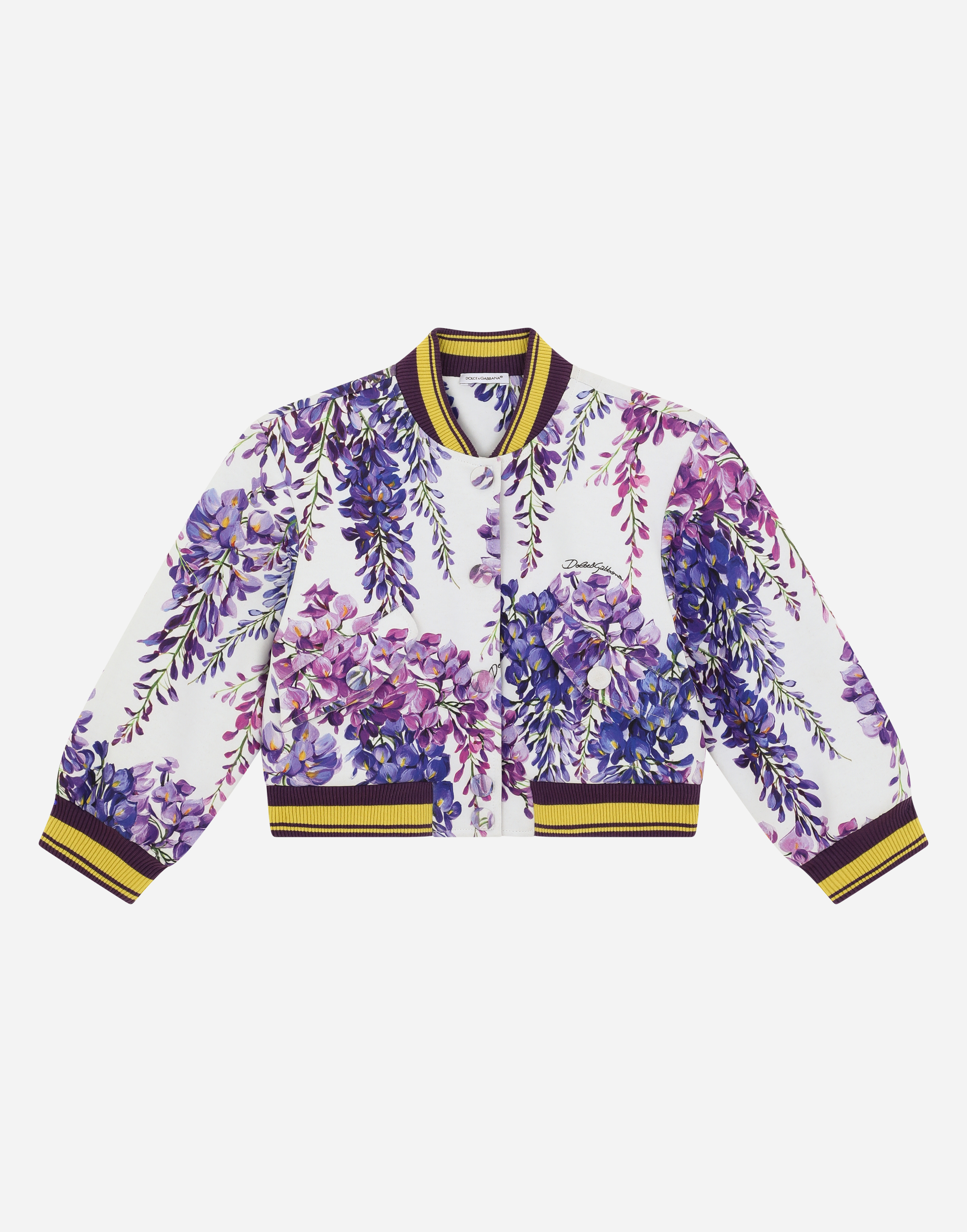 Buttoned jersey sweatshirt with wisteria print in Multicolor
