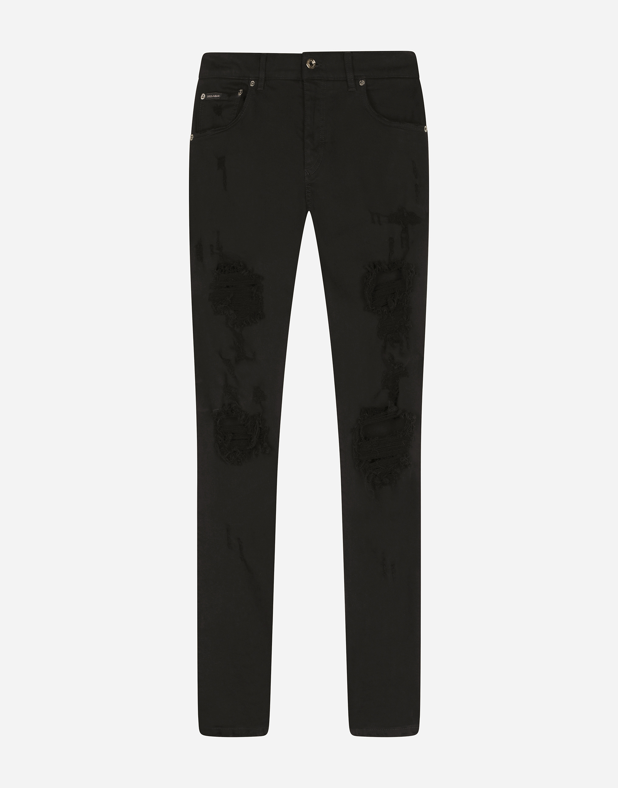 Black slim-fit stretch jeans with rips in Multicolor