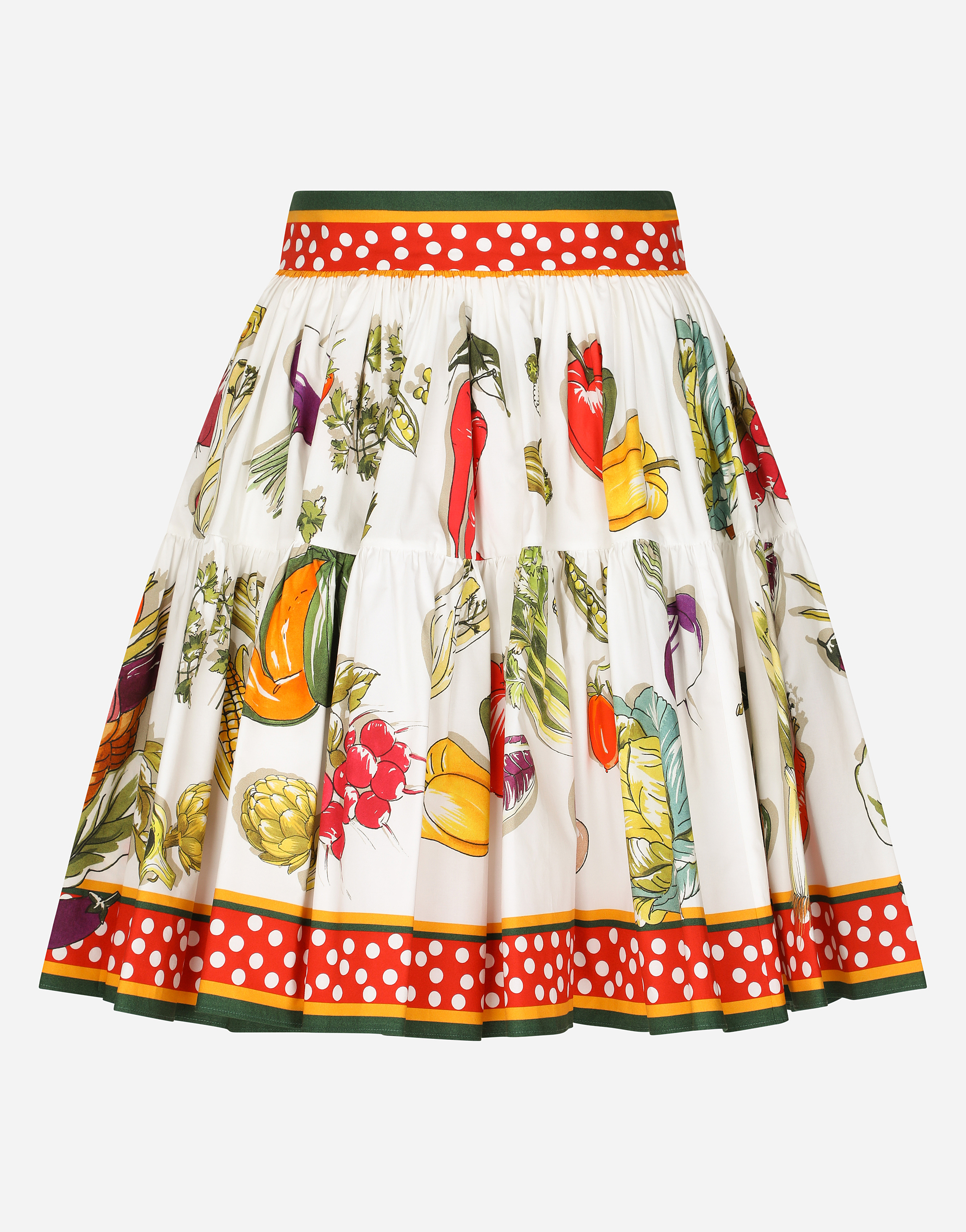 Short poplin circle skirt with vegetable print in Multicolor