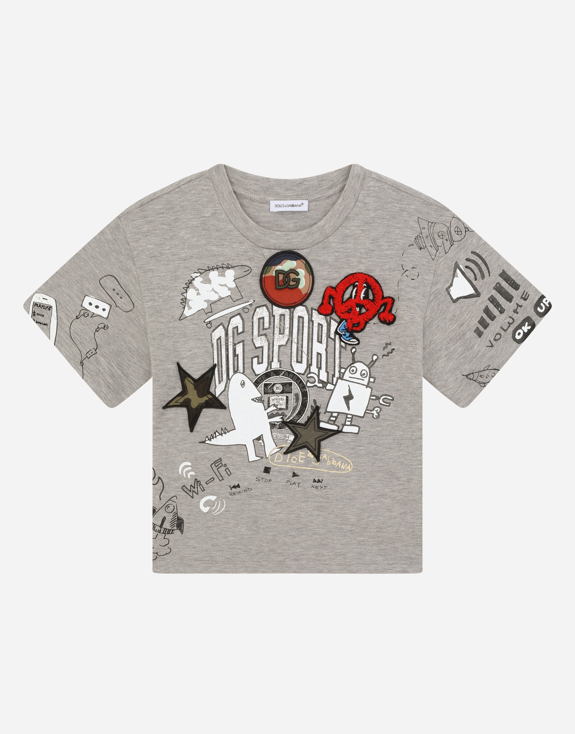Jersey T-shirt with DG sport print and patch embellishment in Grey