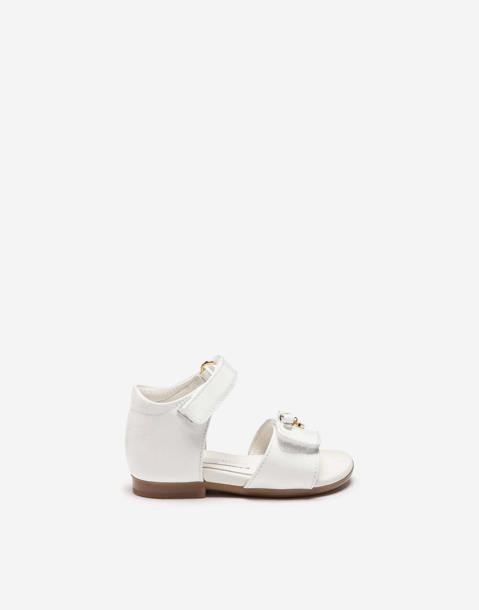 Dolce & Gabbana Babies' First Steps Sandals In Patent Leather With Bow In White