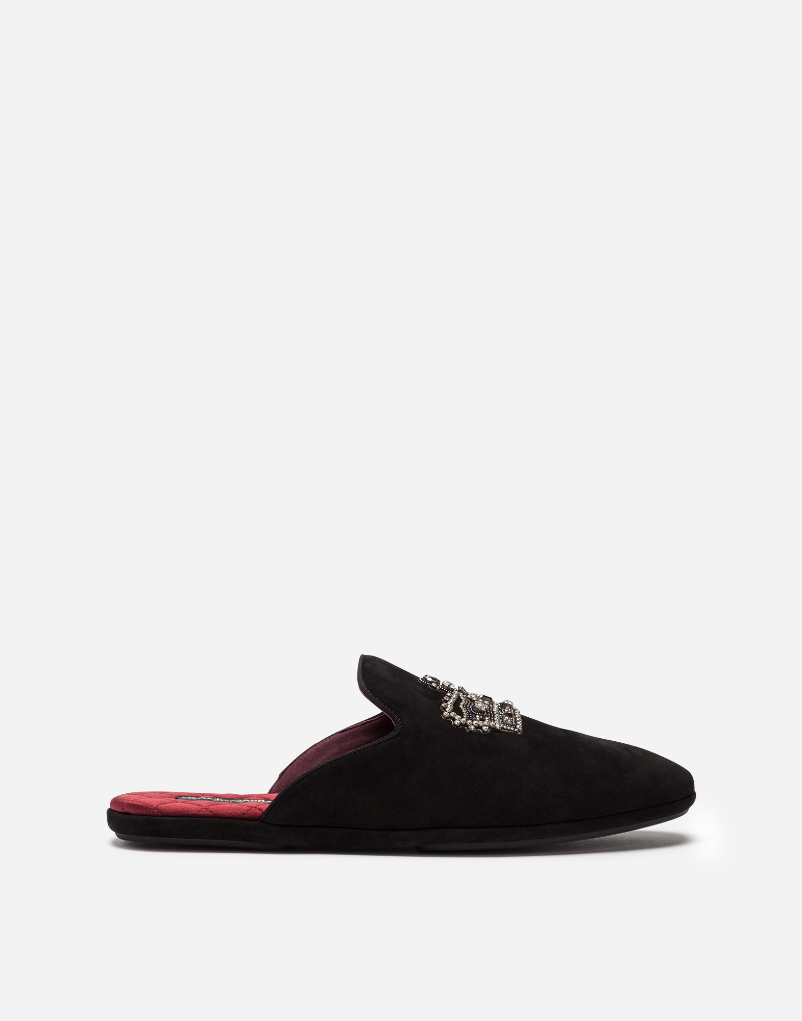 Slippers in suede with embroidery in Black