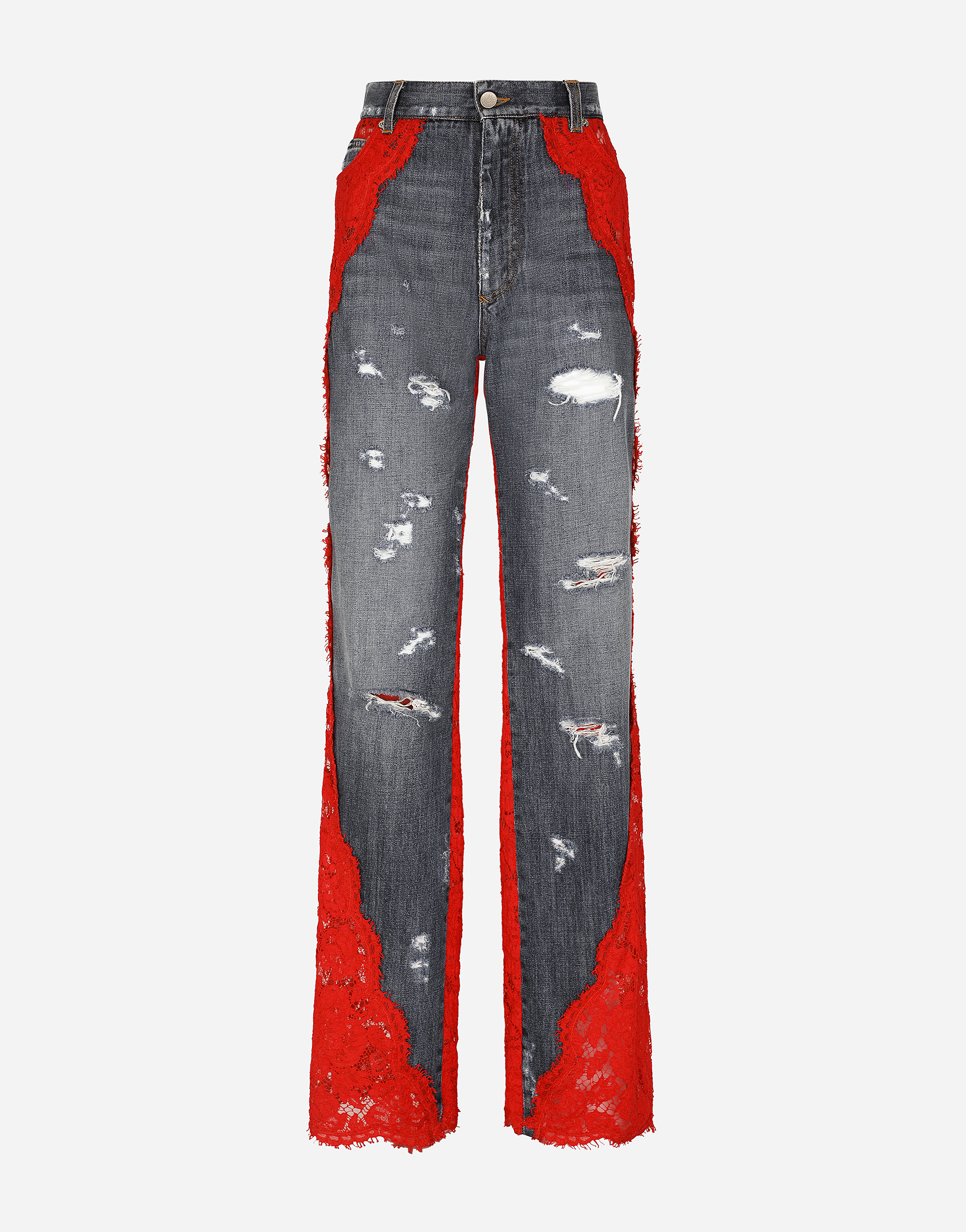 Denim jeans with lace details in Multicolor