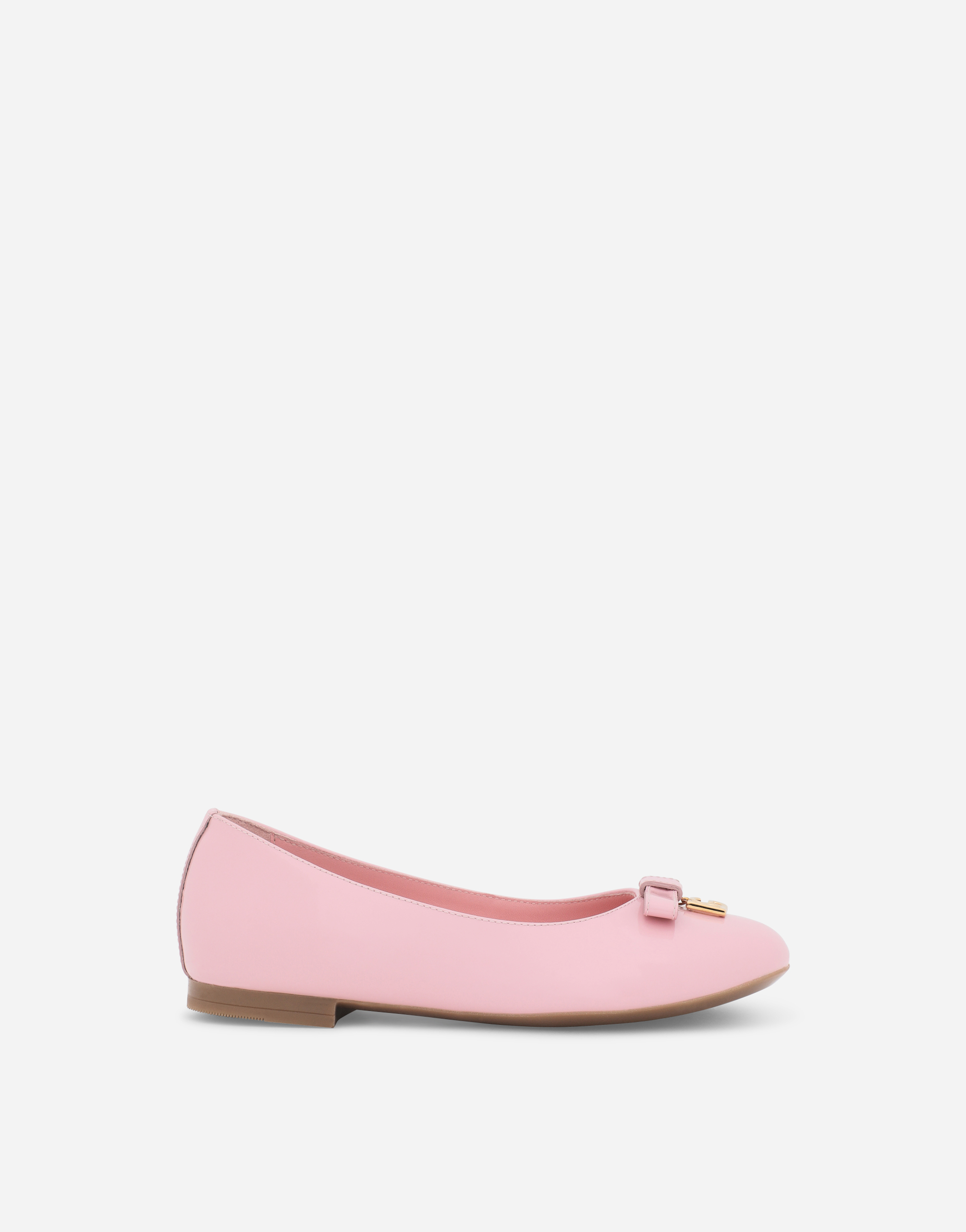 Patent leather ballet flats with metal DG logo in Pink