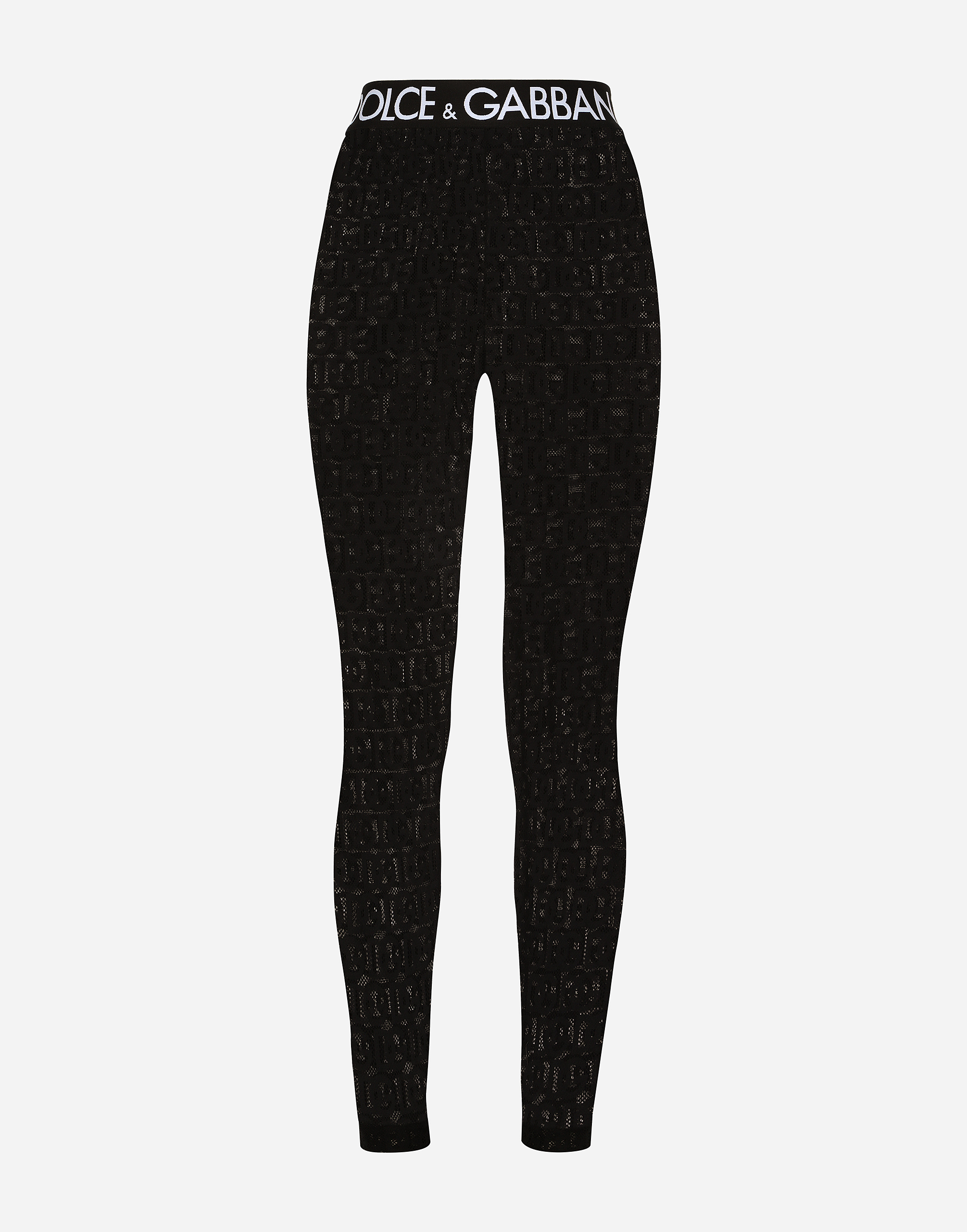 Jacquard tulle leggings with branded elastic in Black