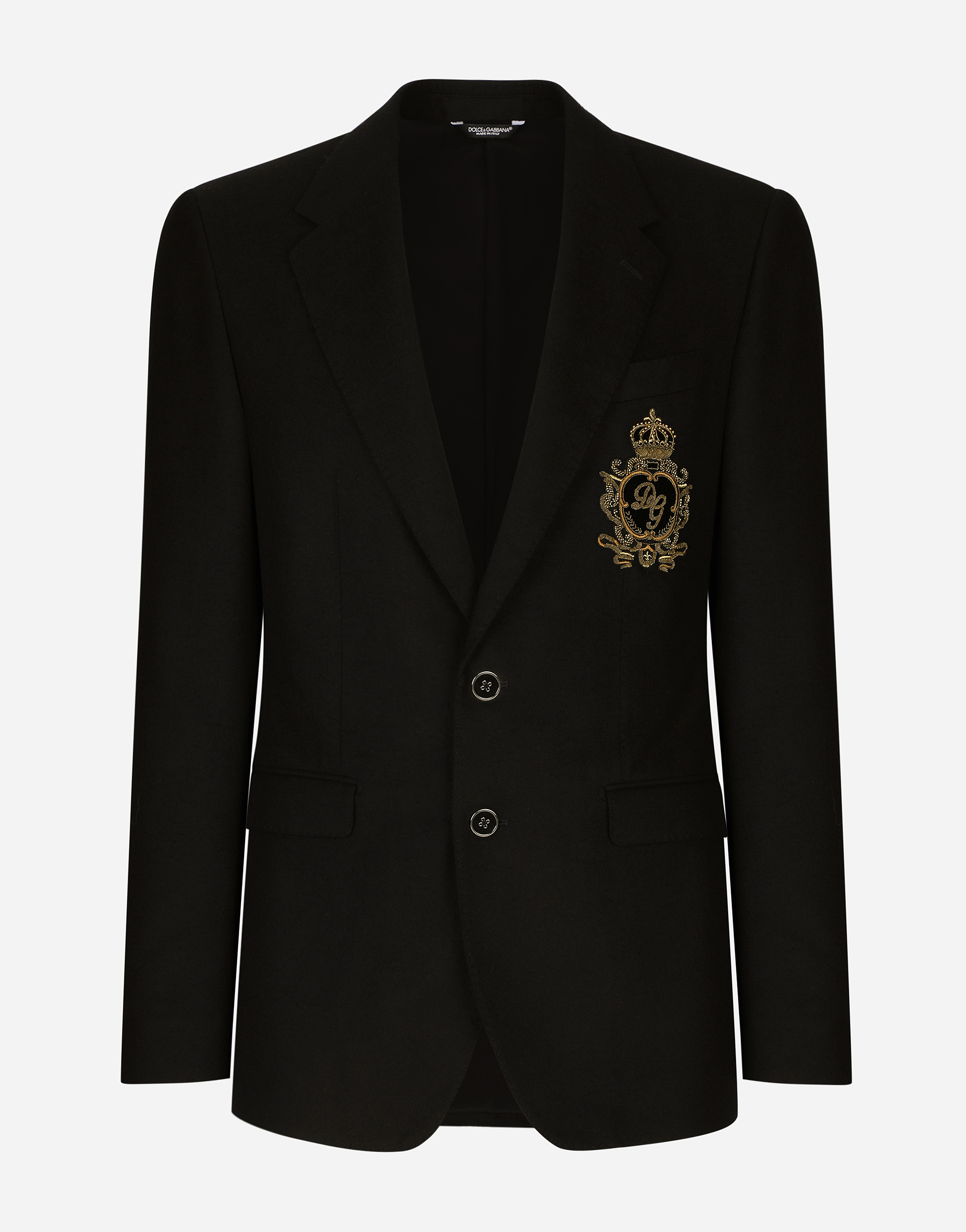 Single-breasted wool and cashmere jacket with DG patch in Black