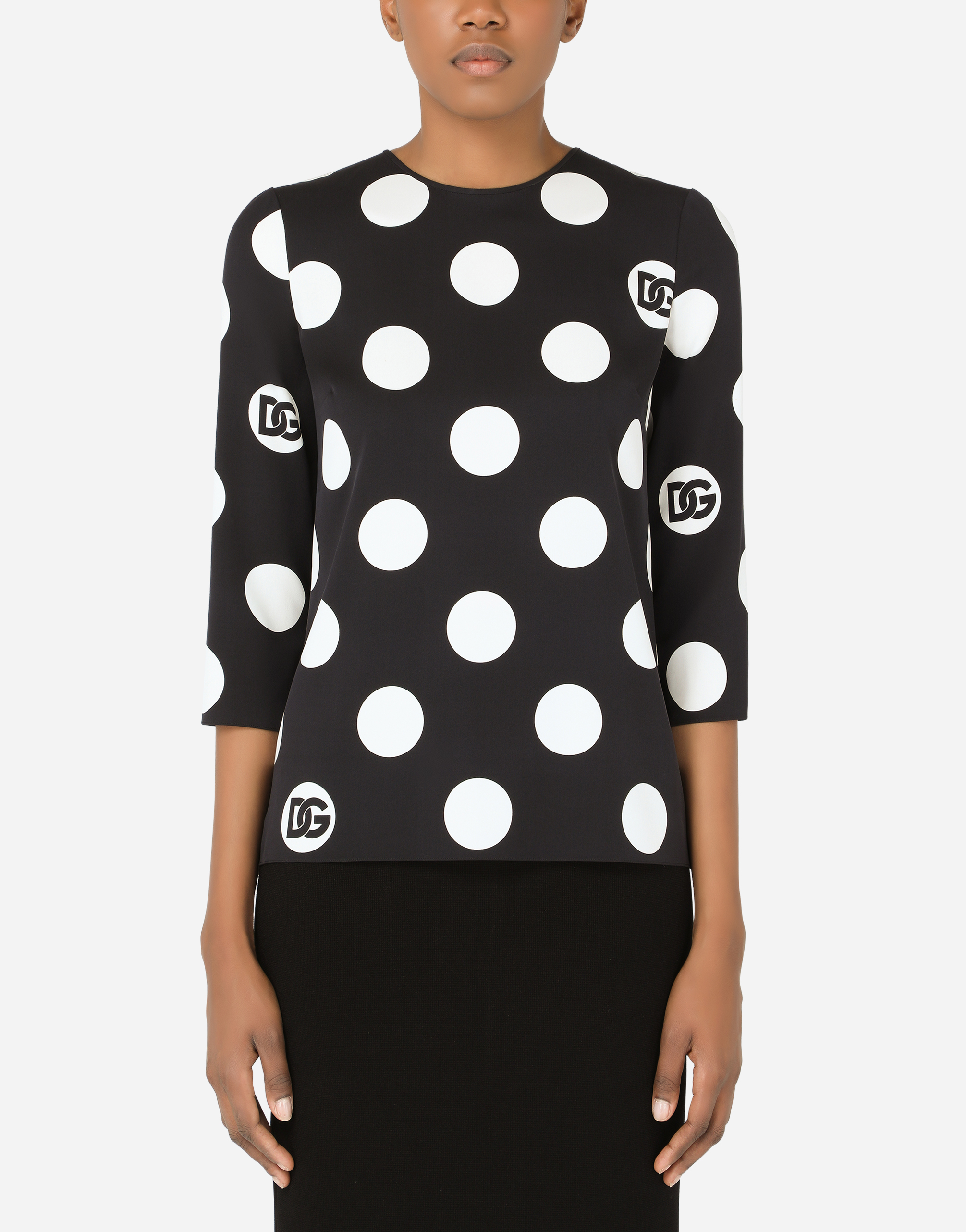 Charmeuse blouse with polka-dot print in Multicolor