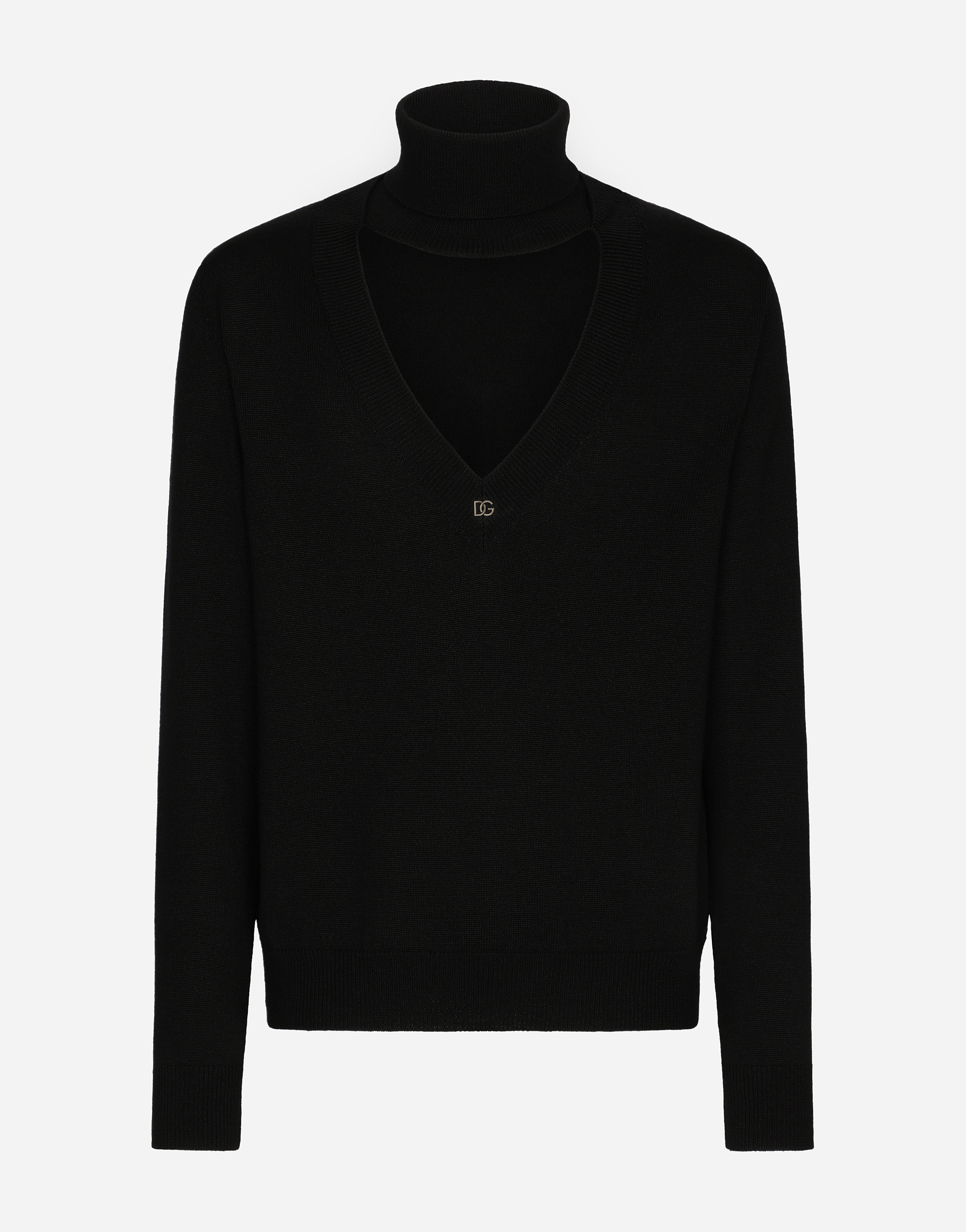 Turtle-neck pullover in virgin wool in Black