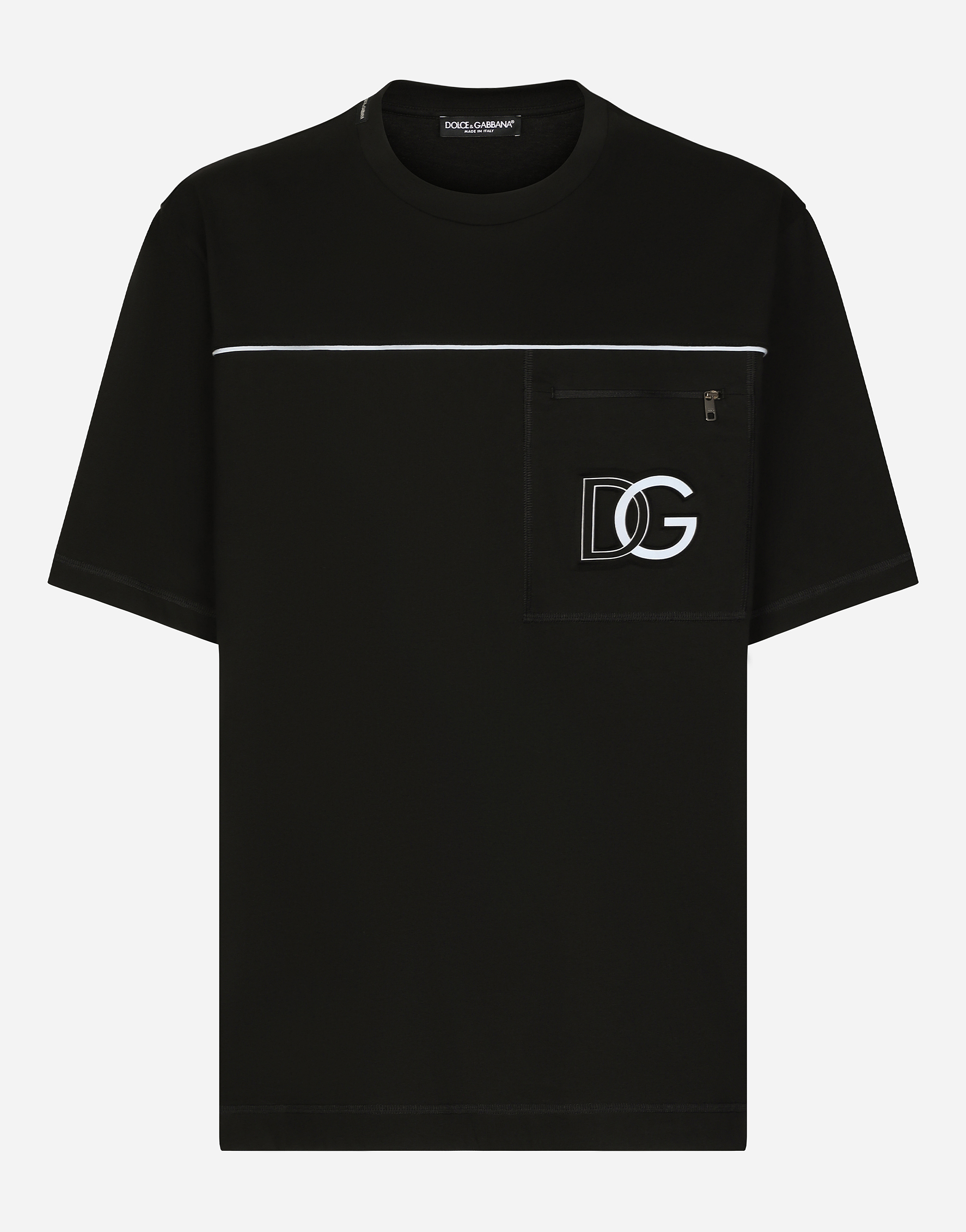 Cotton round-neck T-shirt with embossed DG logo in Black