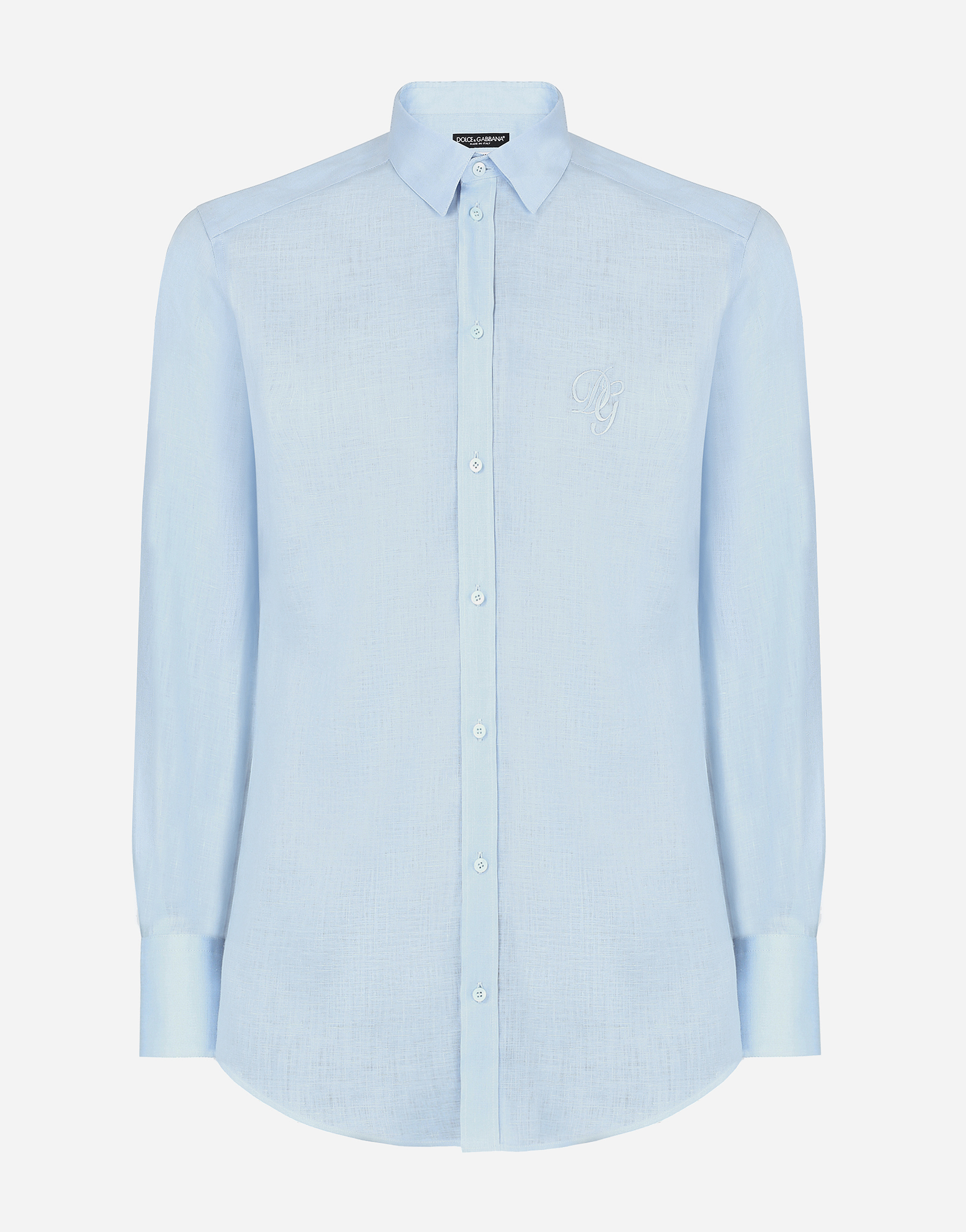 Linen Martini-fit shirt with DG embroidery in Azure