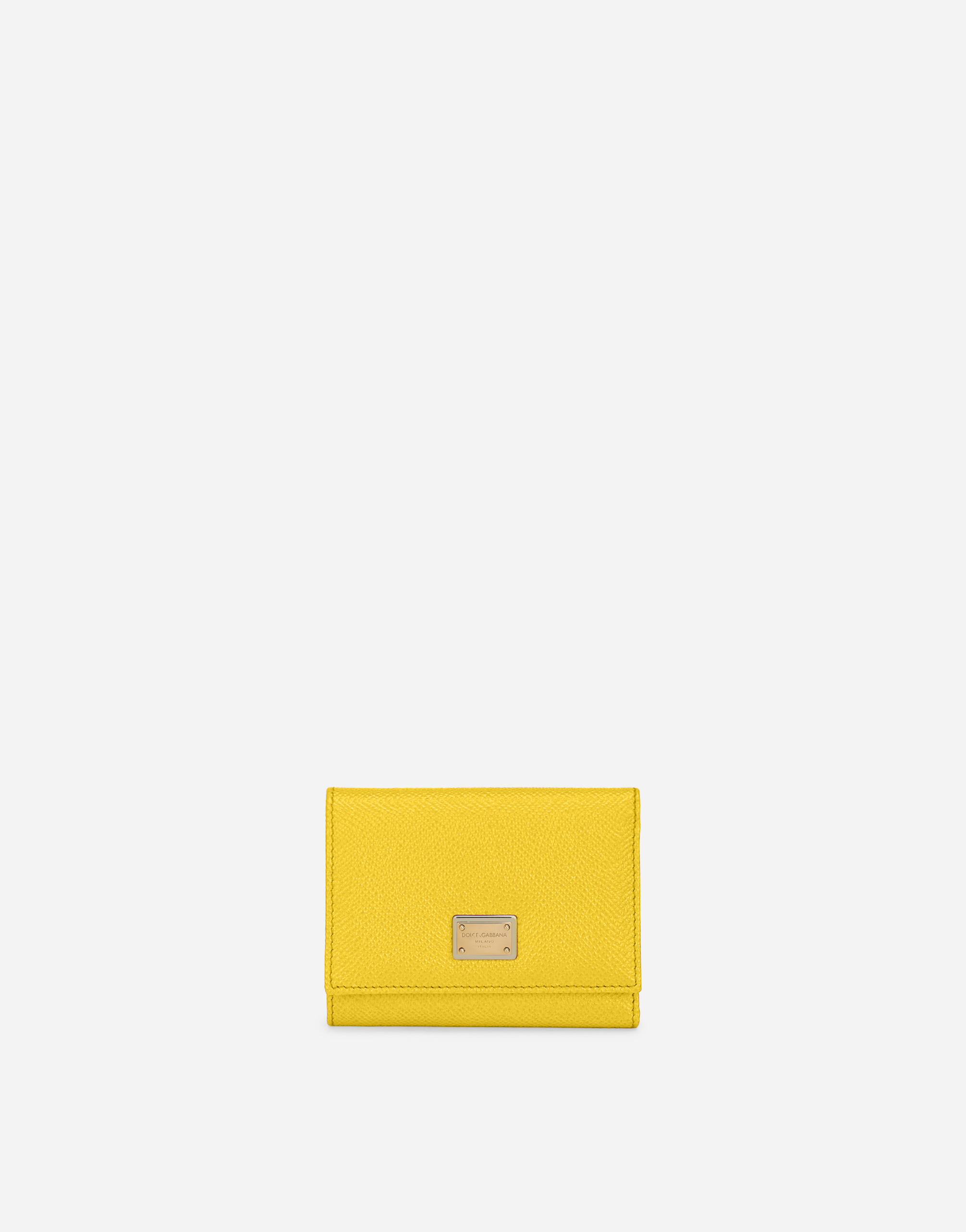 Dauphine calfskin wallet with branded tag in Yellow