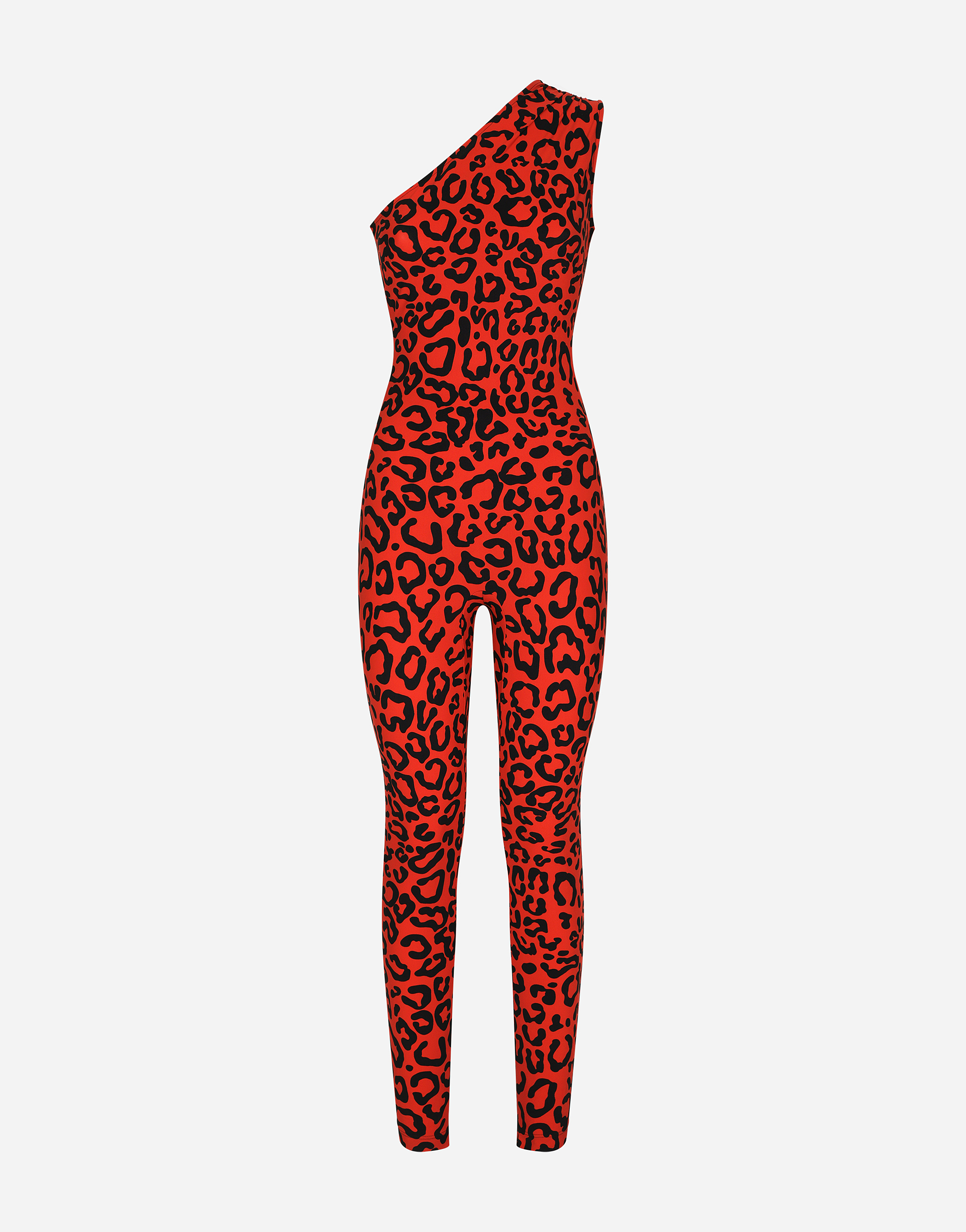 One-shoulder leopard-print jersey jumpsuit in Multicolor
