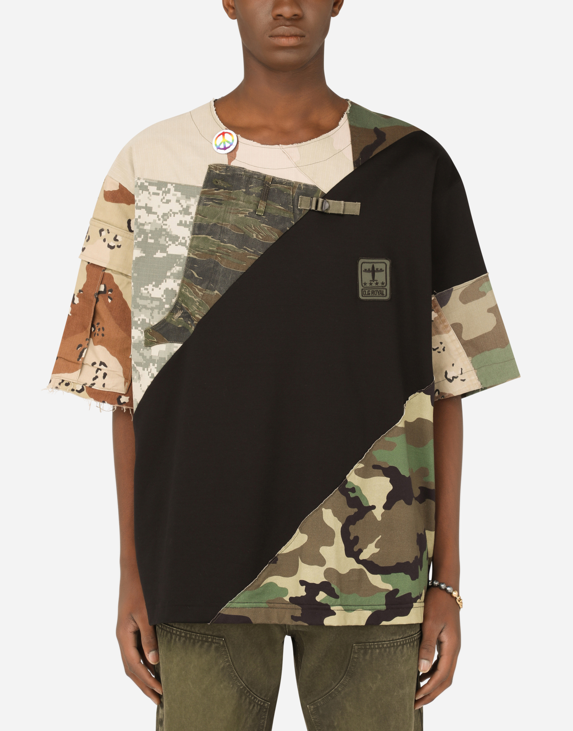 Cotton T-shirt with camouflage patchwork in Multicolor