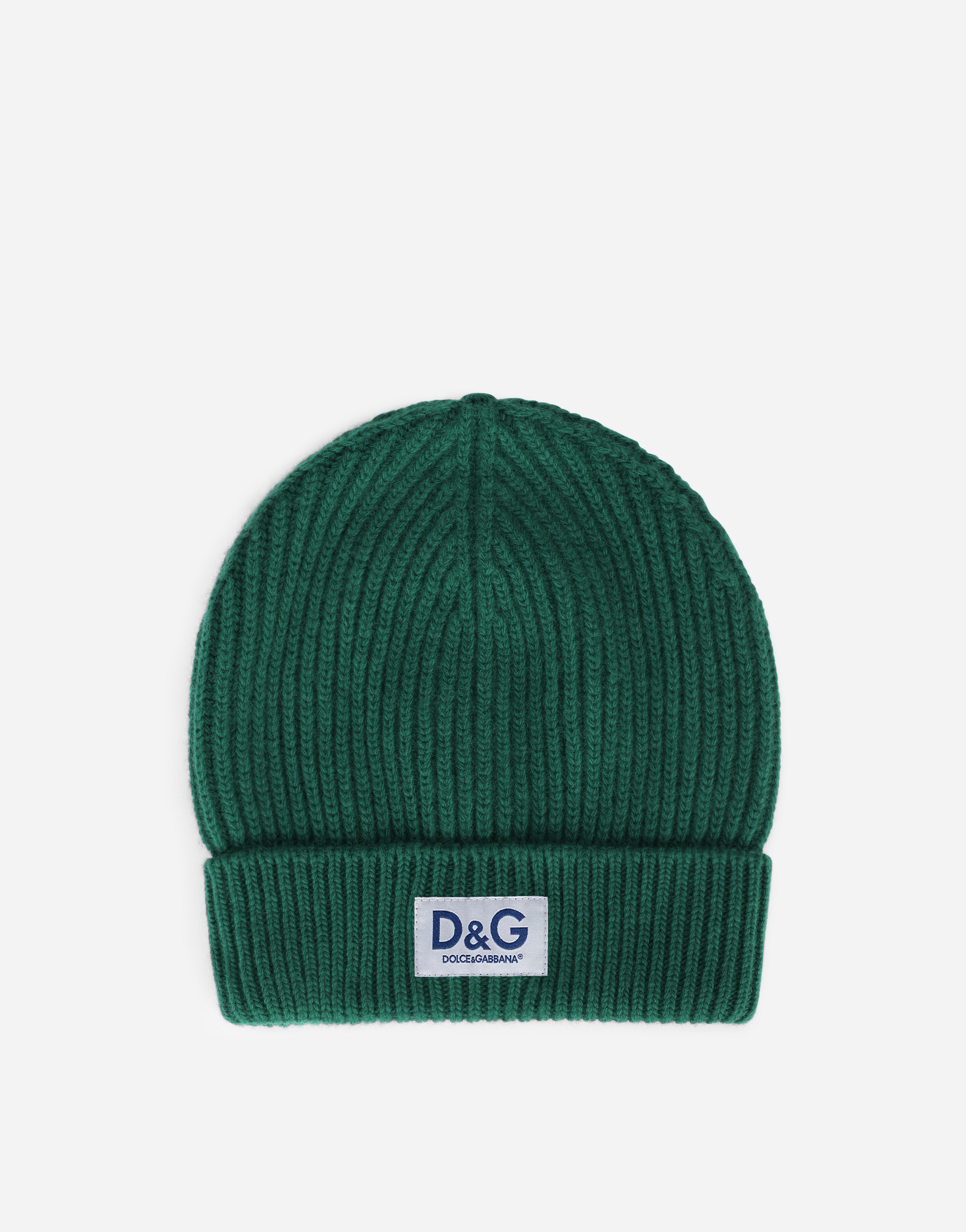 Knit cashmere hat with DG patch in Green