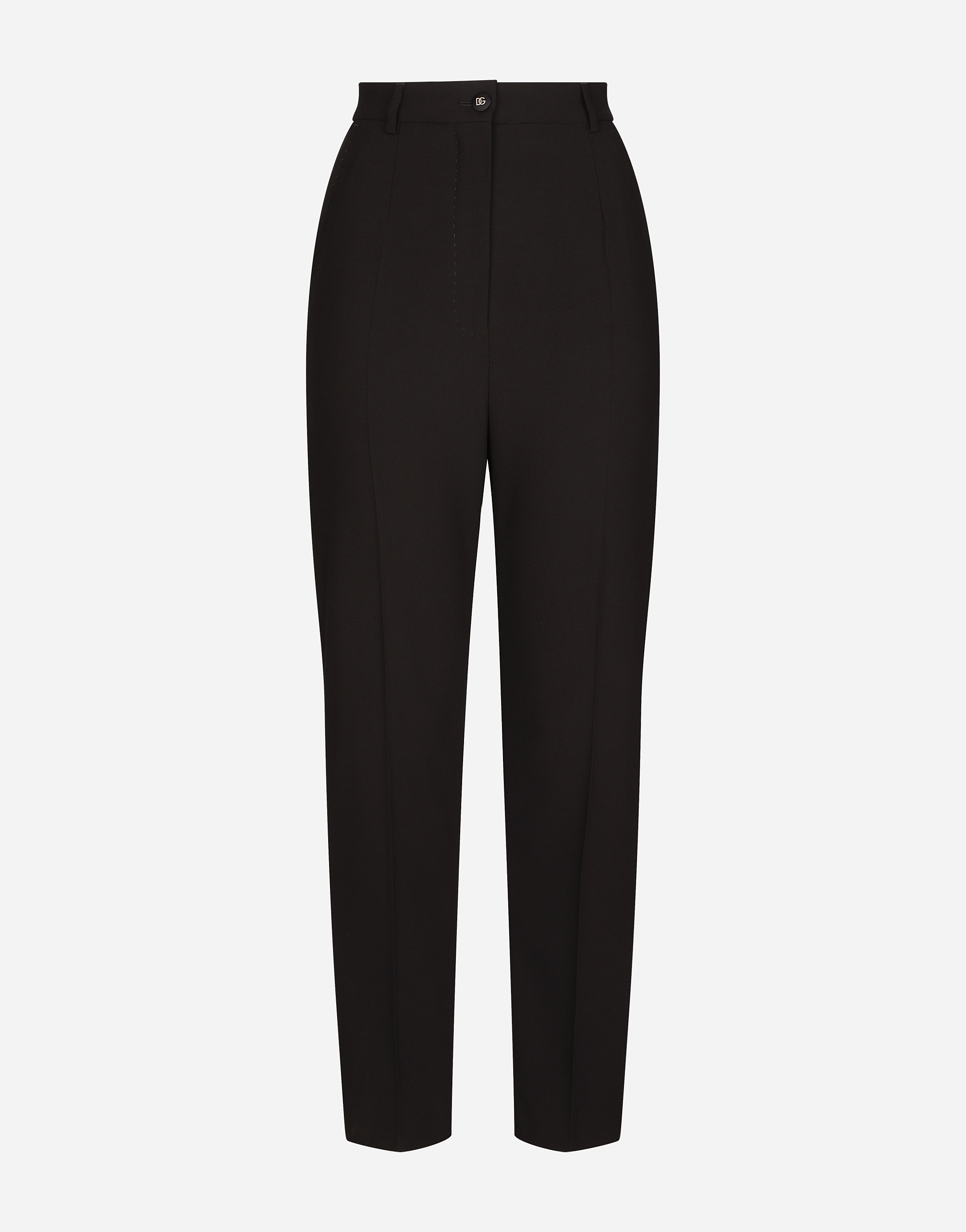 Wool pants with duchesse tuxedo band in Black