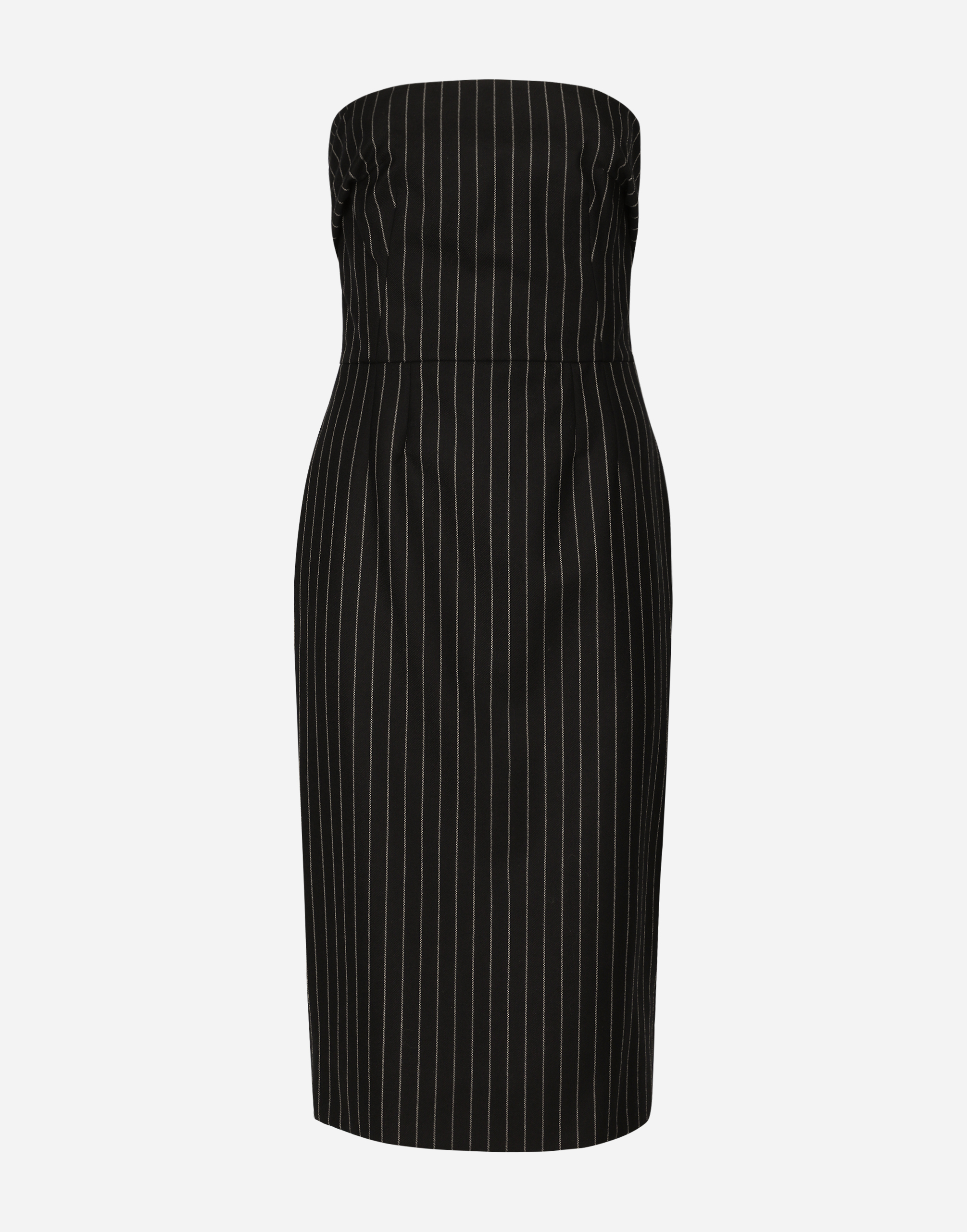 Woolen fabric pinstripe midi dress in Black