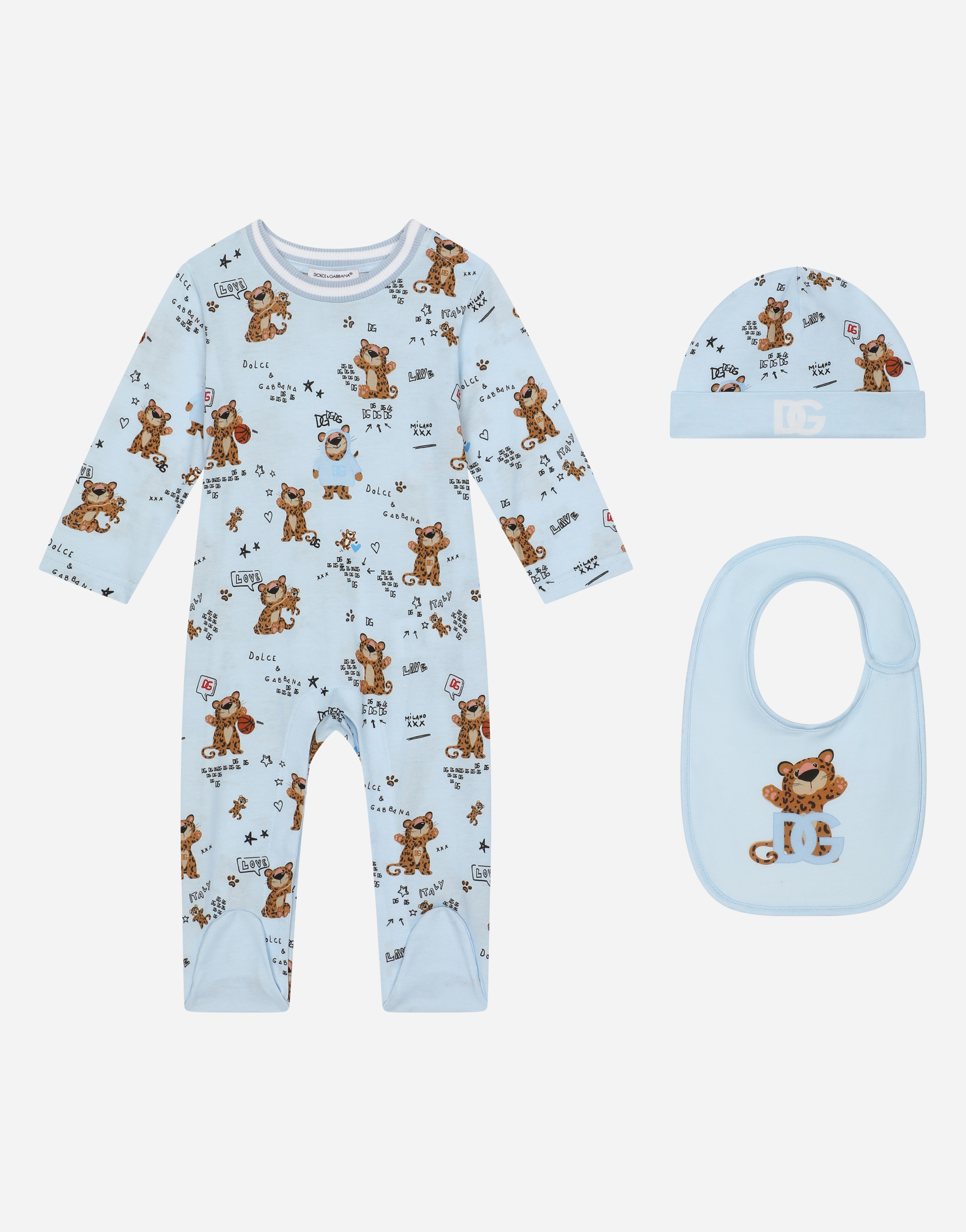 3-piece gift set in baby leopard-print jersey in Azure
