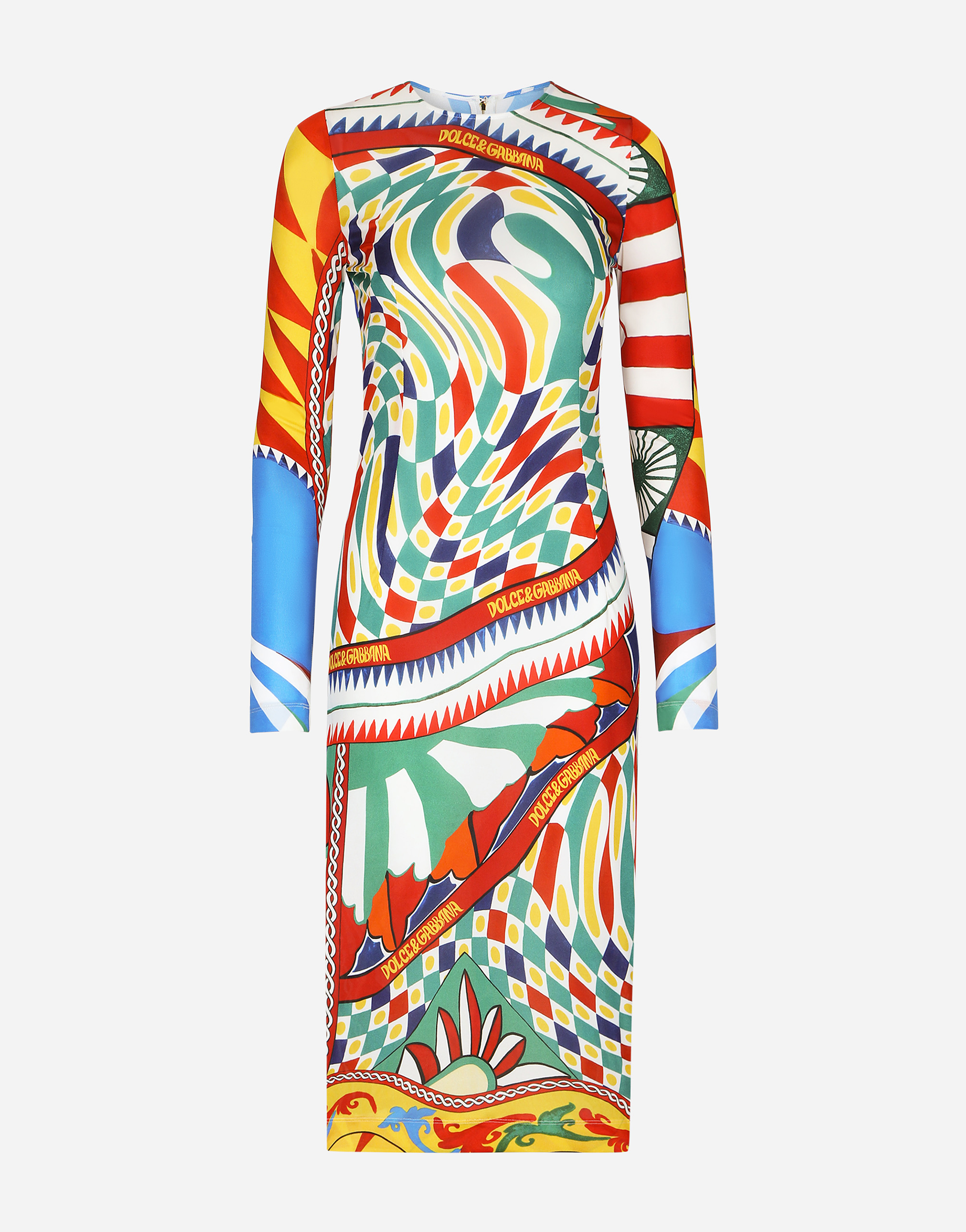 Carretto-print organzine midi dress in Multicolor