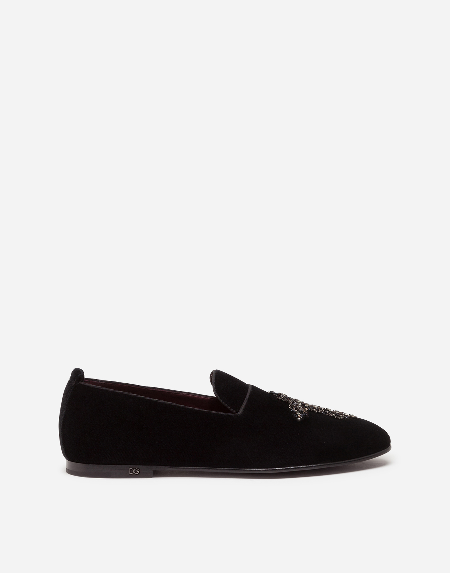 Velvet slippers with embroidery in Black