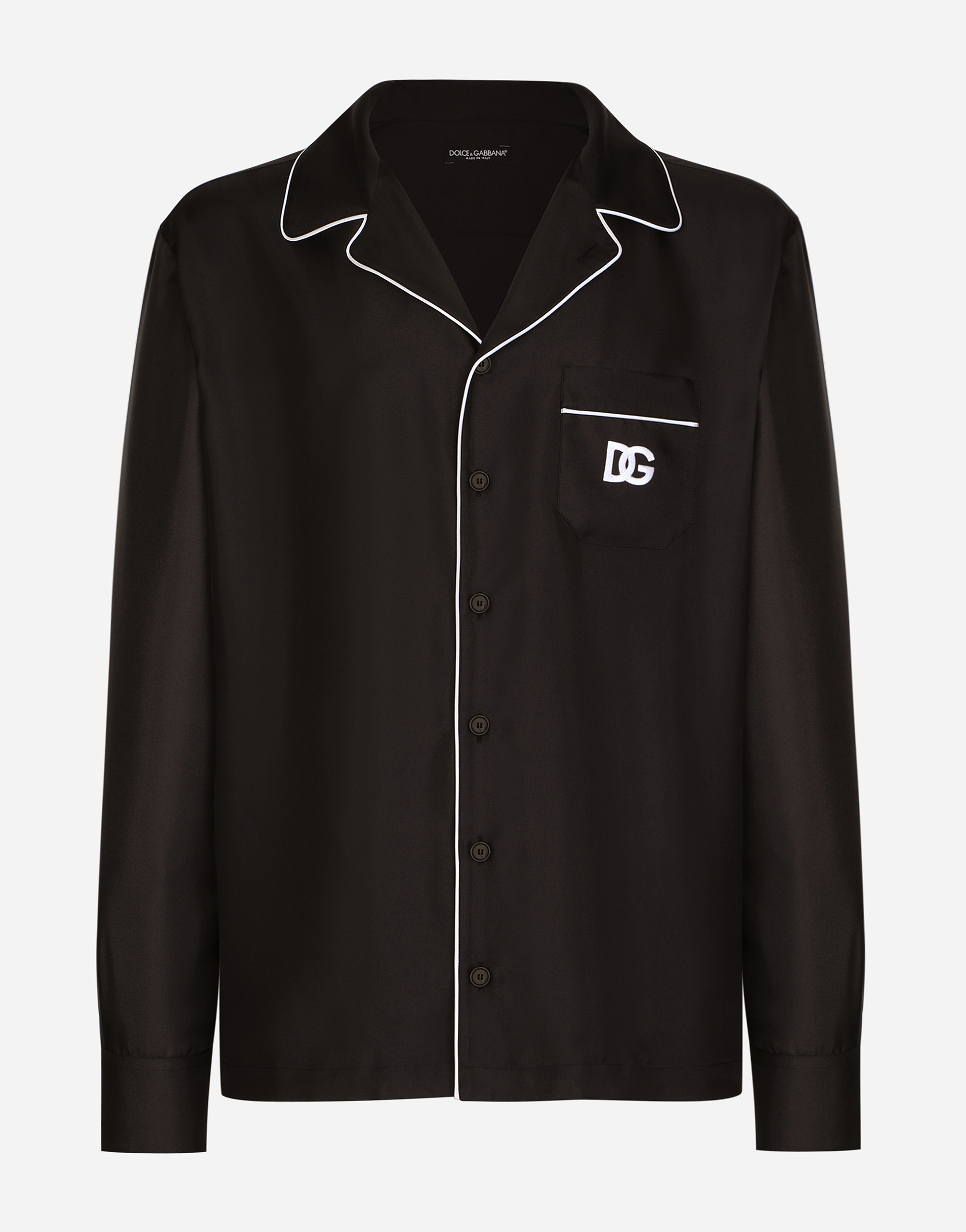 Silk shirt with DG logo-embroidered patch in Black