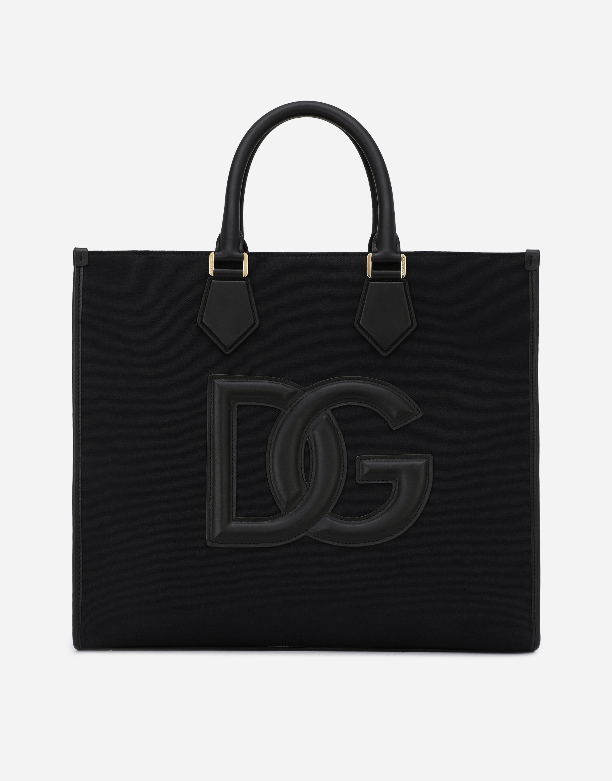 Canvas shopper with calfskin nappa details in Black