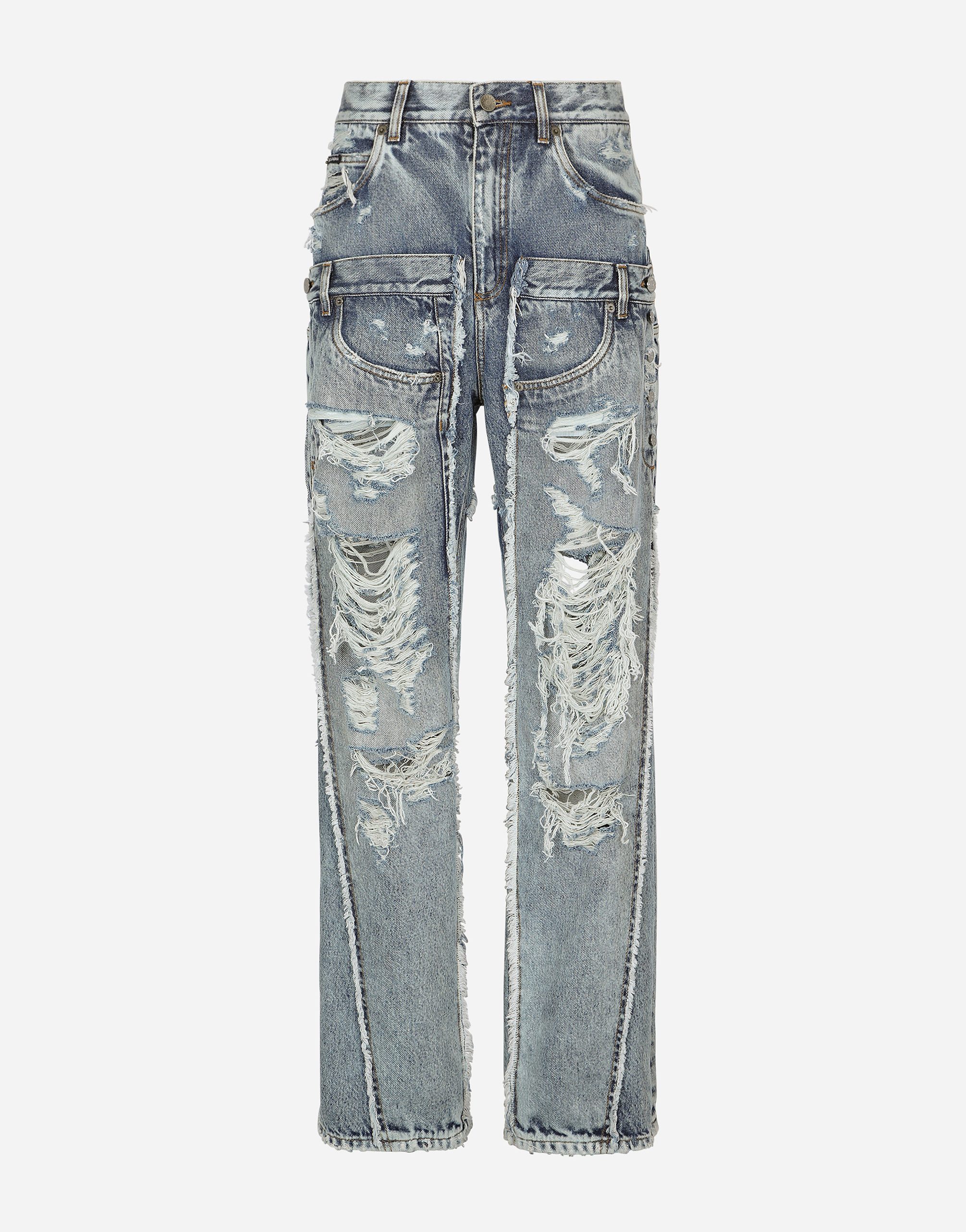 Shop Dolce & Gabbana Patchwork Denim Jeans With Ripped Details In Multicolor