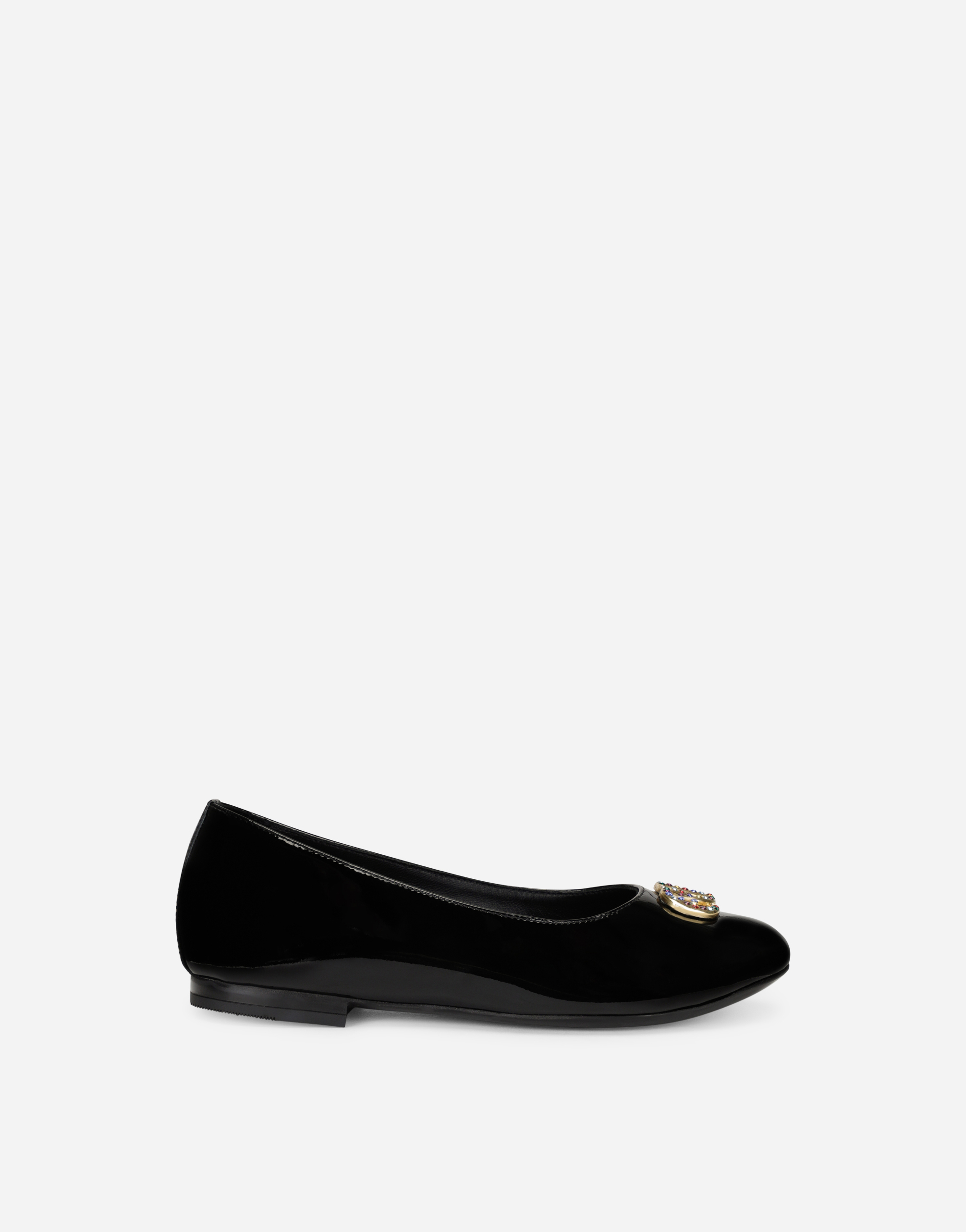 Patent leather ballet flats with crystal DG logo in Black