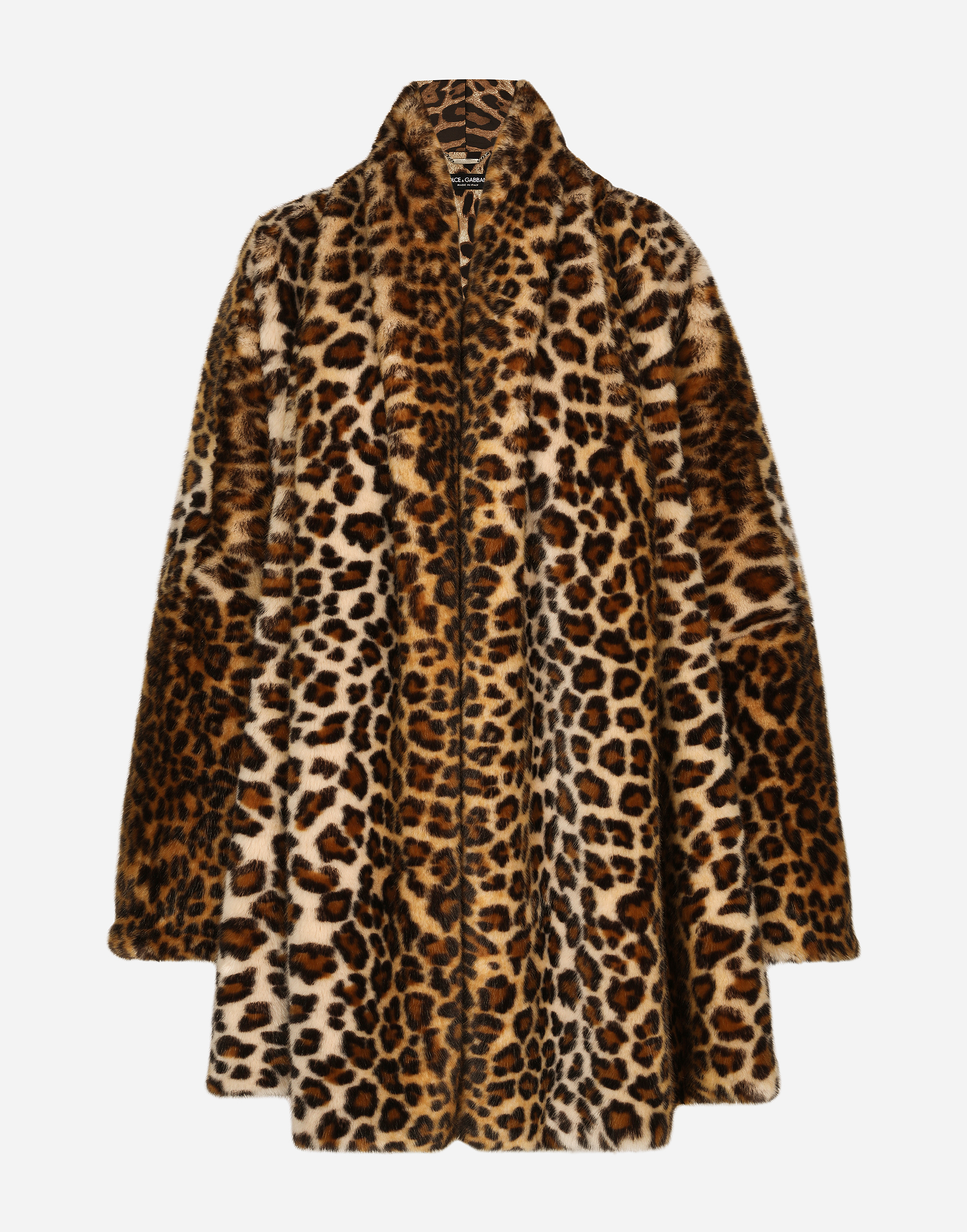 Dolce & Gabbana Faux Fur Cape With Leopard Print In Animal Print