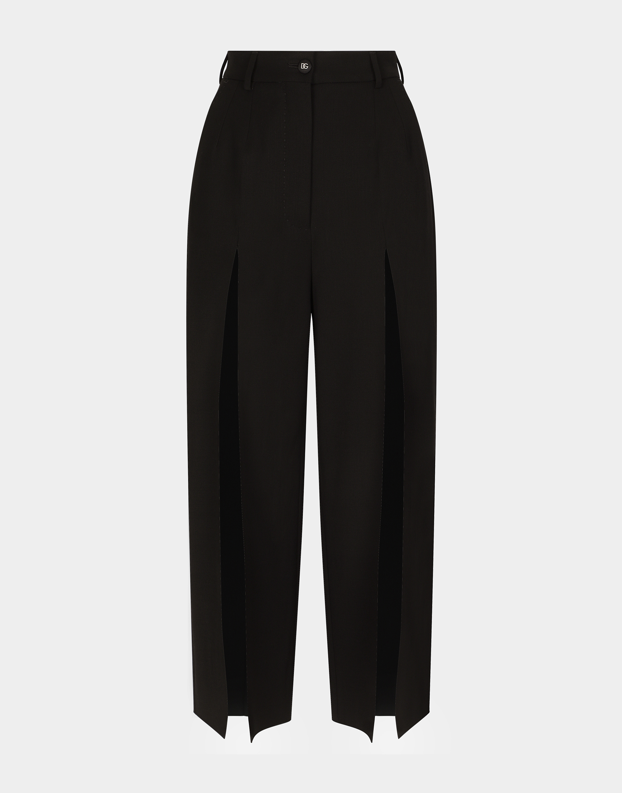 Stretch gabardine pants with slits in Black