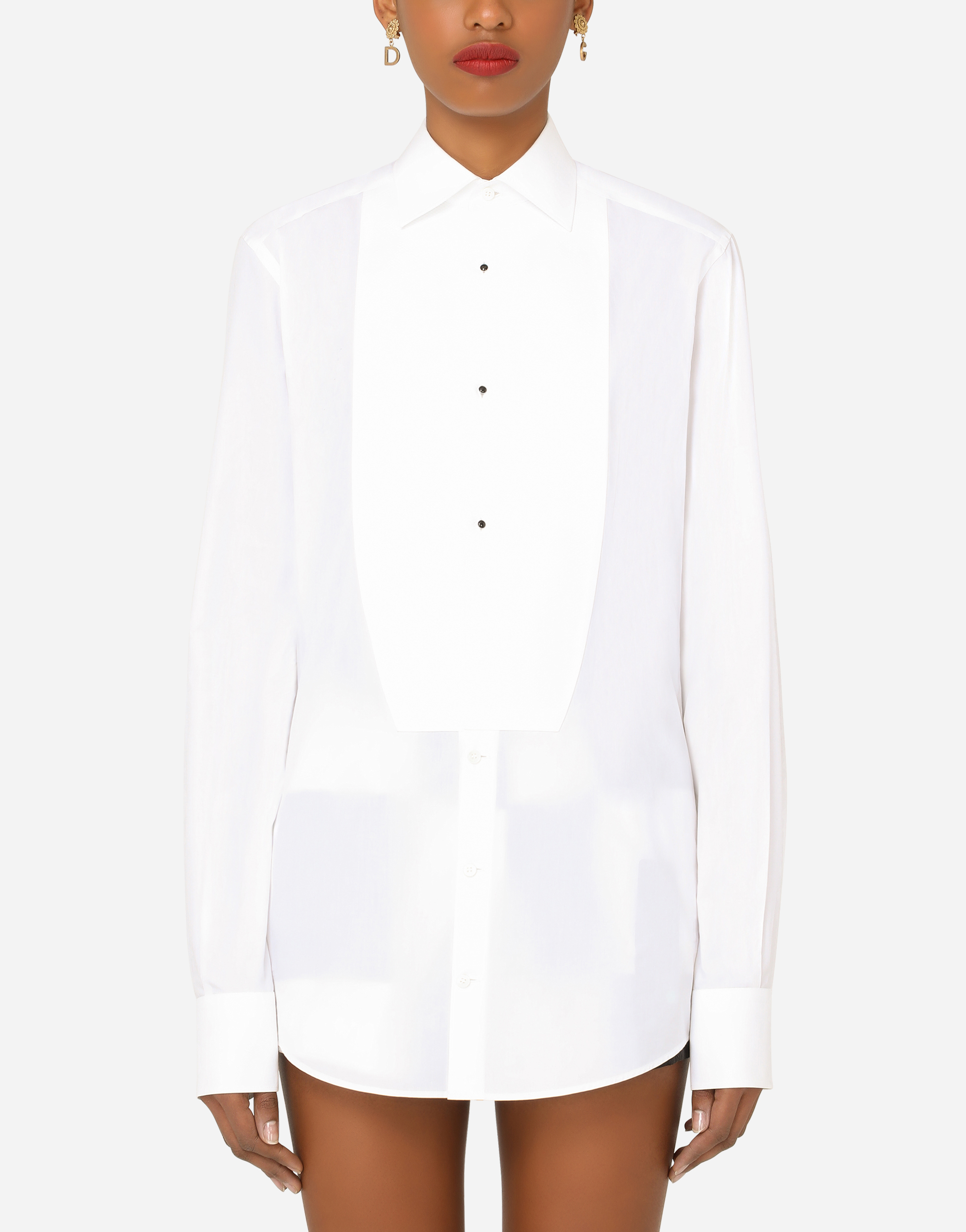 Poplin tuxedo shirt in White