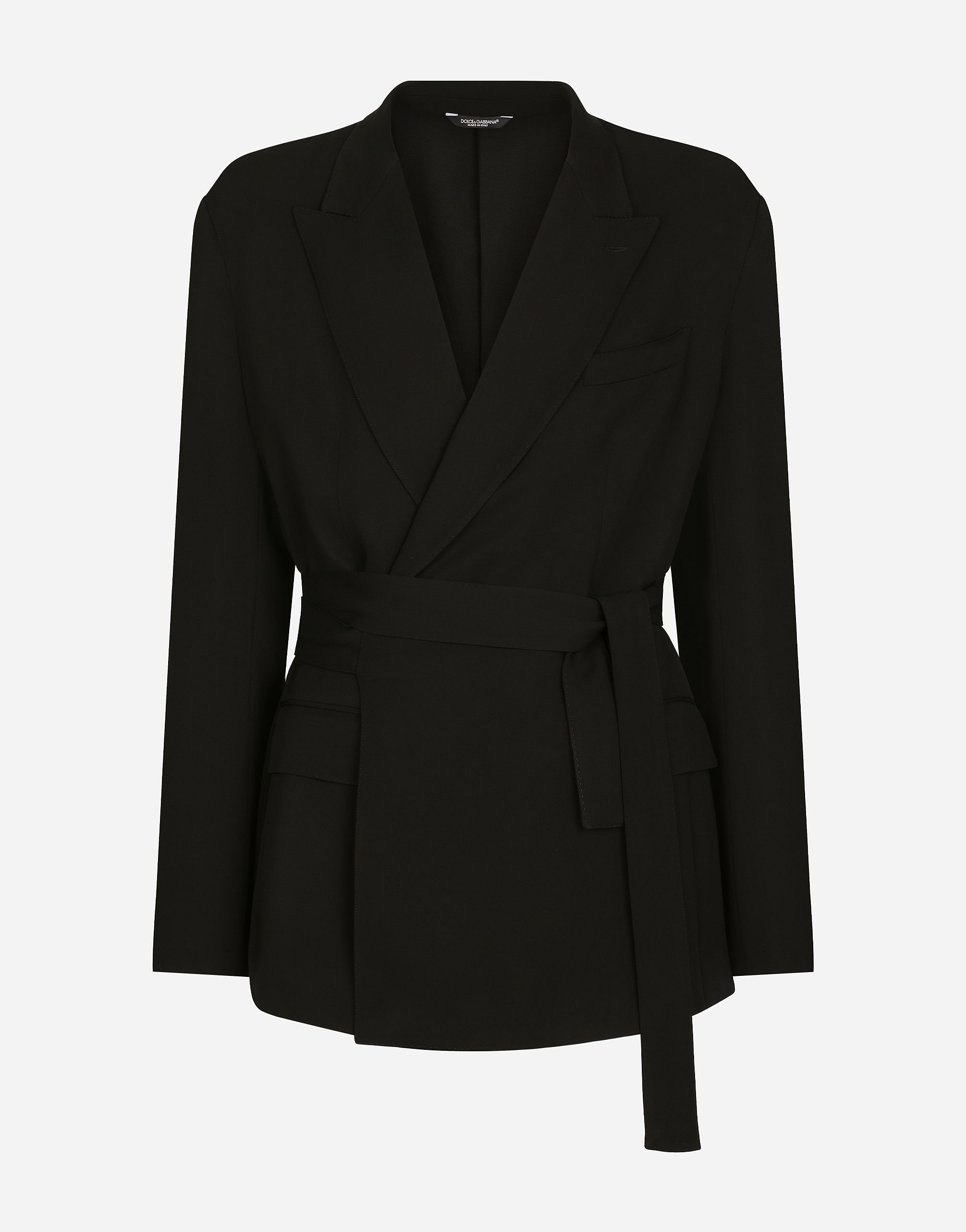 Belted stretch cady jacket in Black