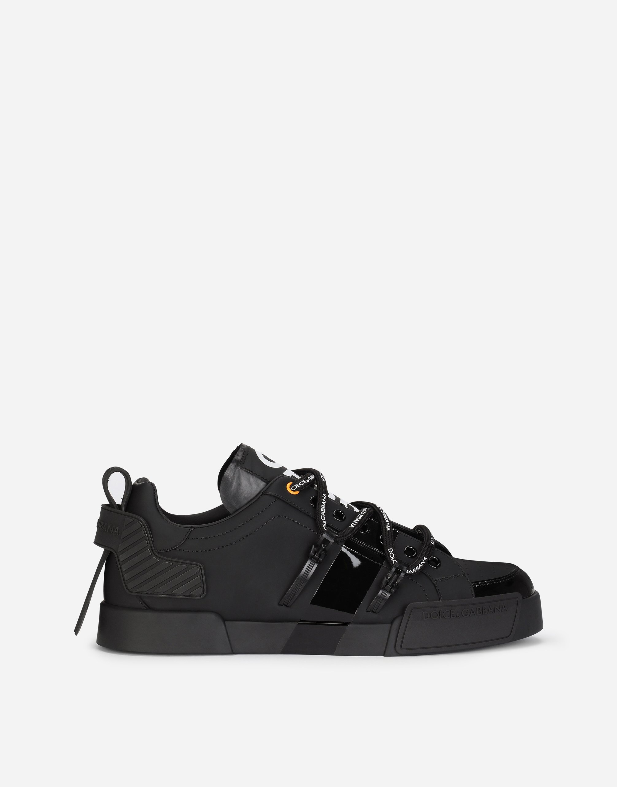 Calfskin Portofino sneakers with maxi-logo in Black/White
